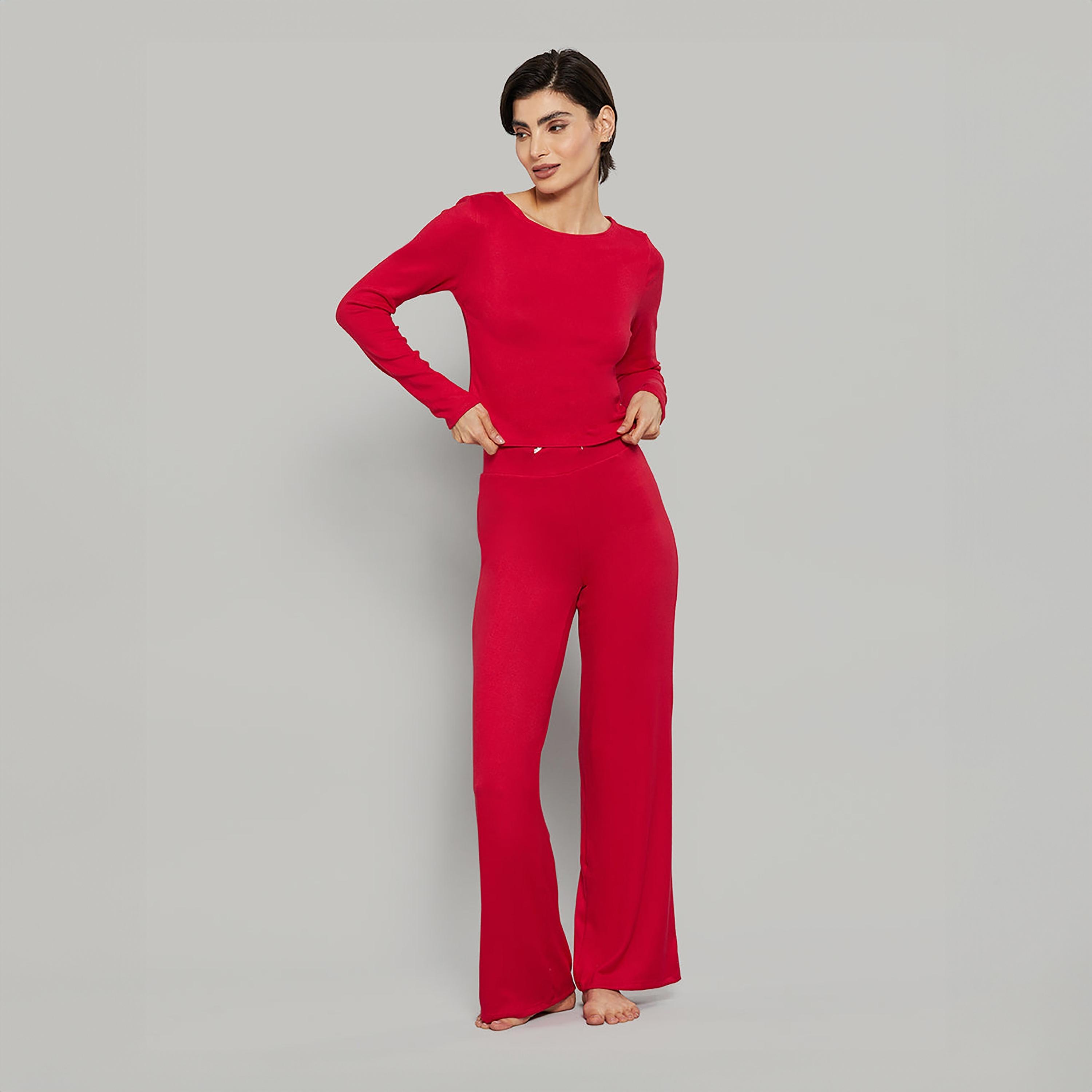 بنطلون نسائي سادة بخصر عالي ورباط من لا سينزا-women-clothing-nightwear-pyjamas-bottoms-image-10