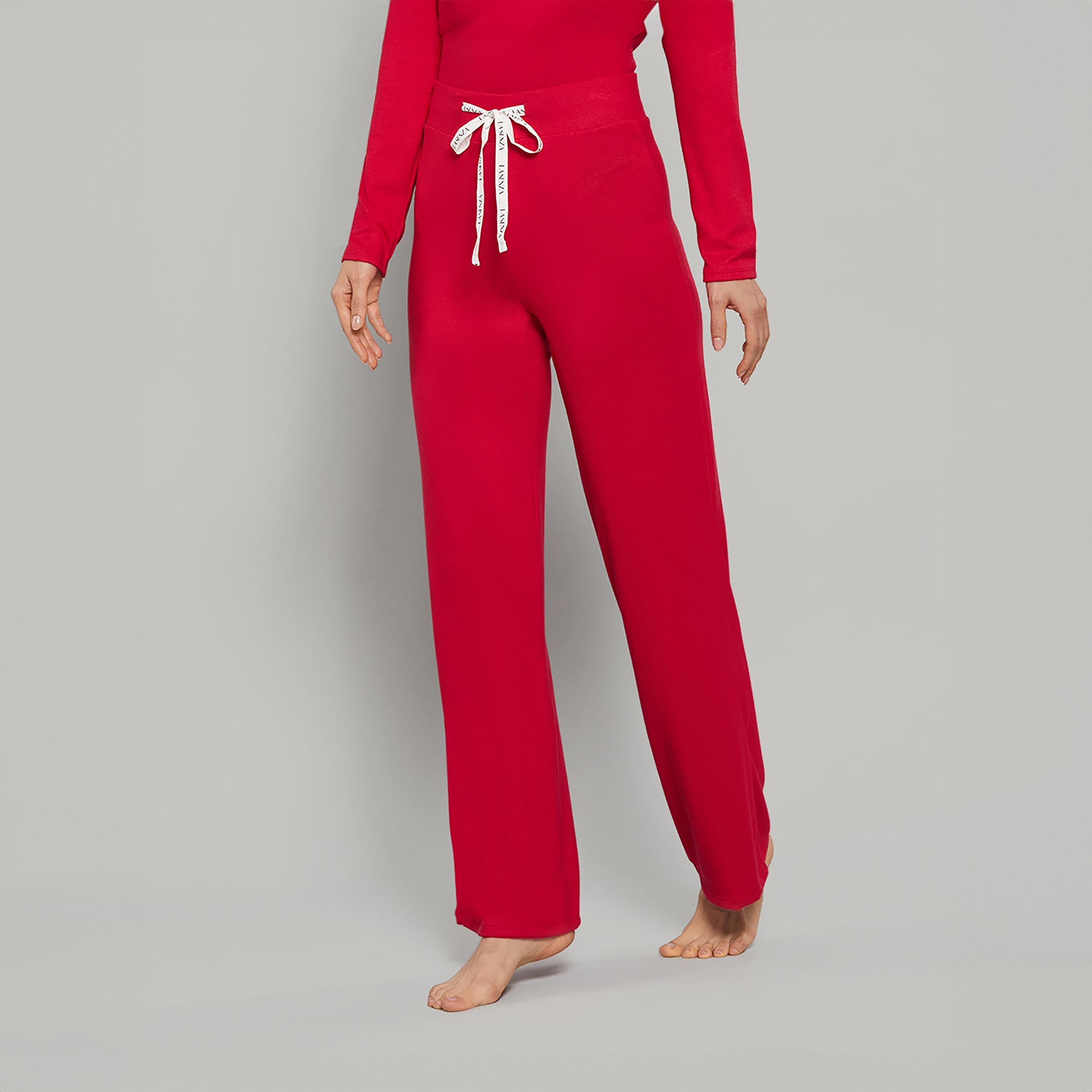 بنطلون نسائي سادة بخصر عالي ورباط من لا سينزا-women-clothing-nightwear-pyjamas-bottoms-image-11