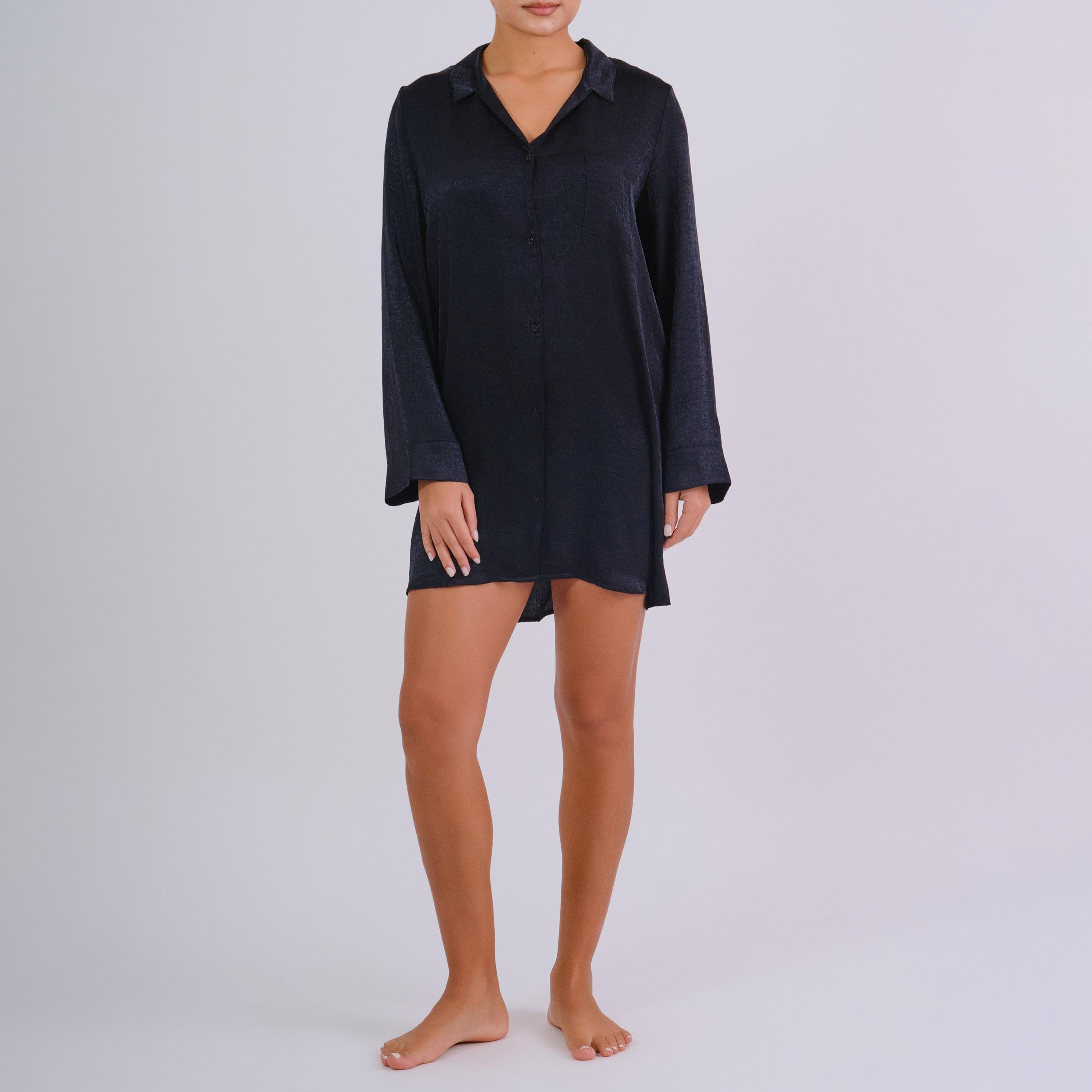 قميص نوم نسائي سادة بياقة وأكمام طويلة من لا سنزا-women-clothing-nightwear-pyjamas-tops-image-1