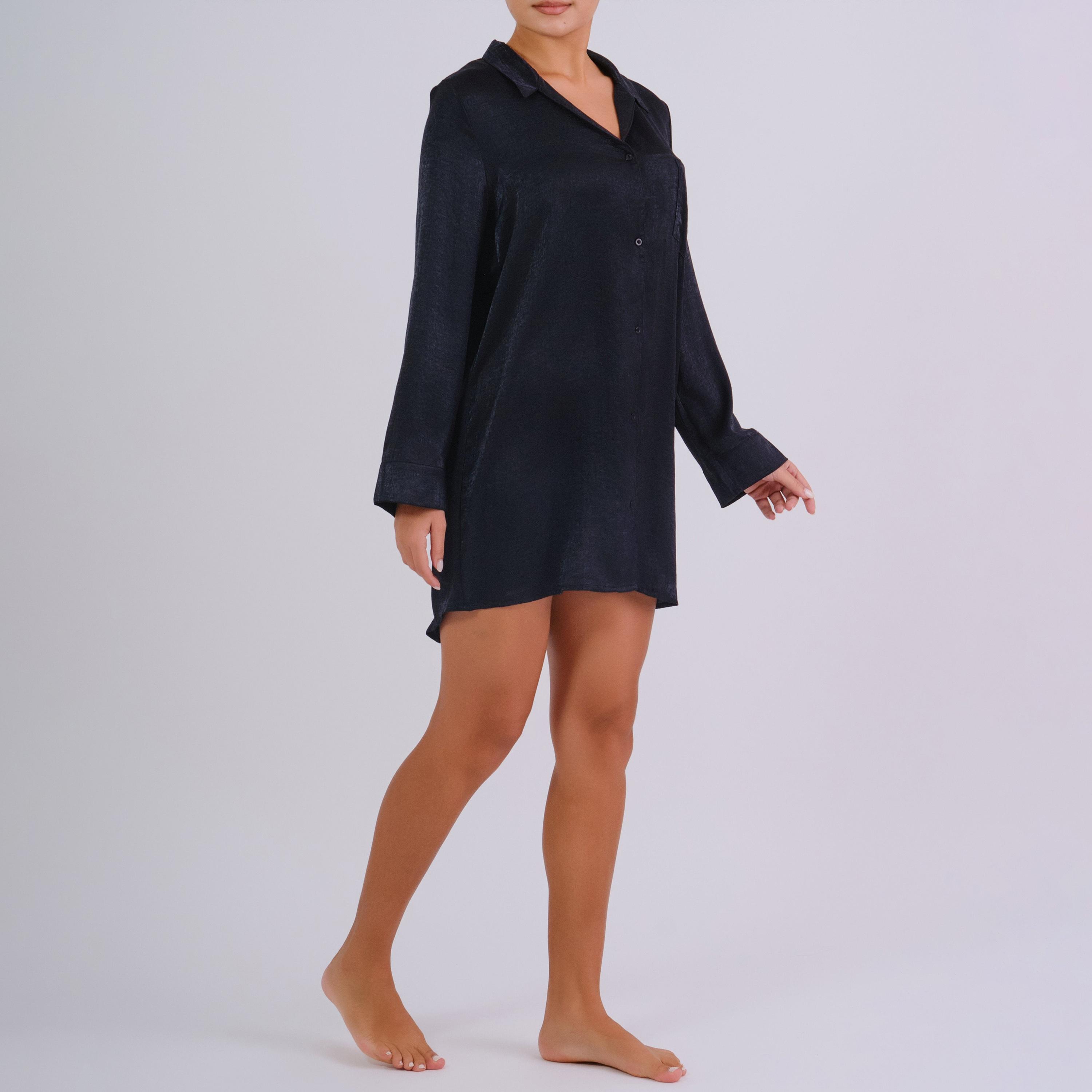 قميص نوم نسائي سادة بياقة وأكمام طويلة من لا سنزا-women-clothing-nightwear-pyjamas-tops-image-2