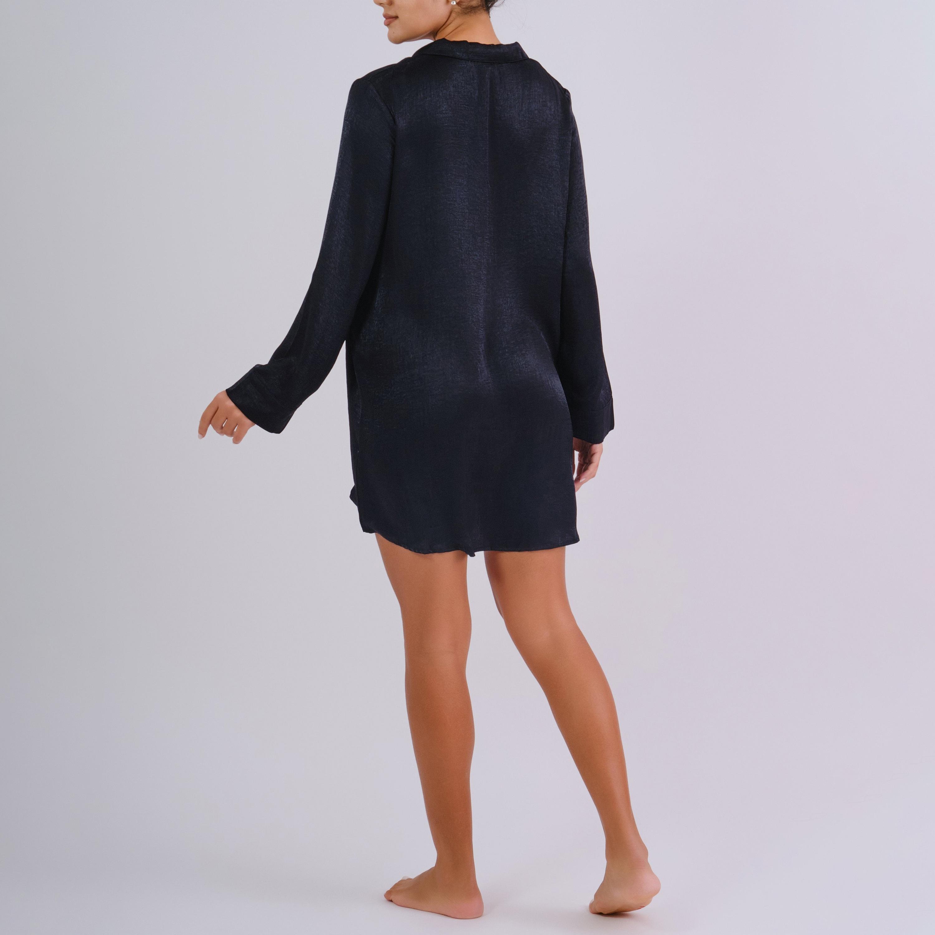 قميص نوم نسائي سادة بياقة وأكمام طويلة من لا سنزا-women-clothing-nightwear-pyjamas-tops-image-3