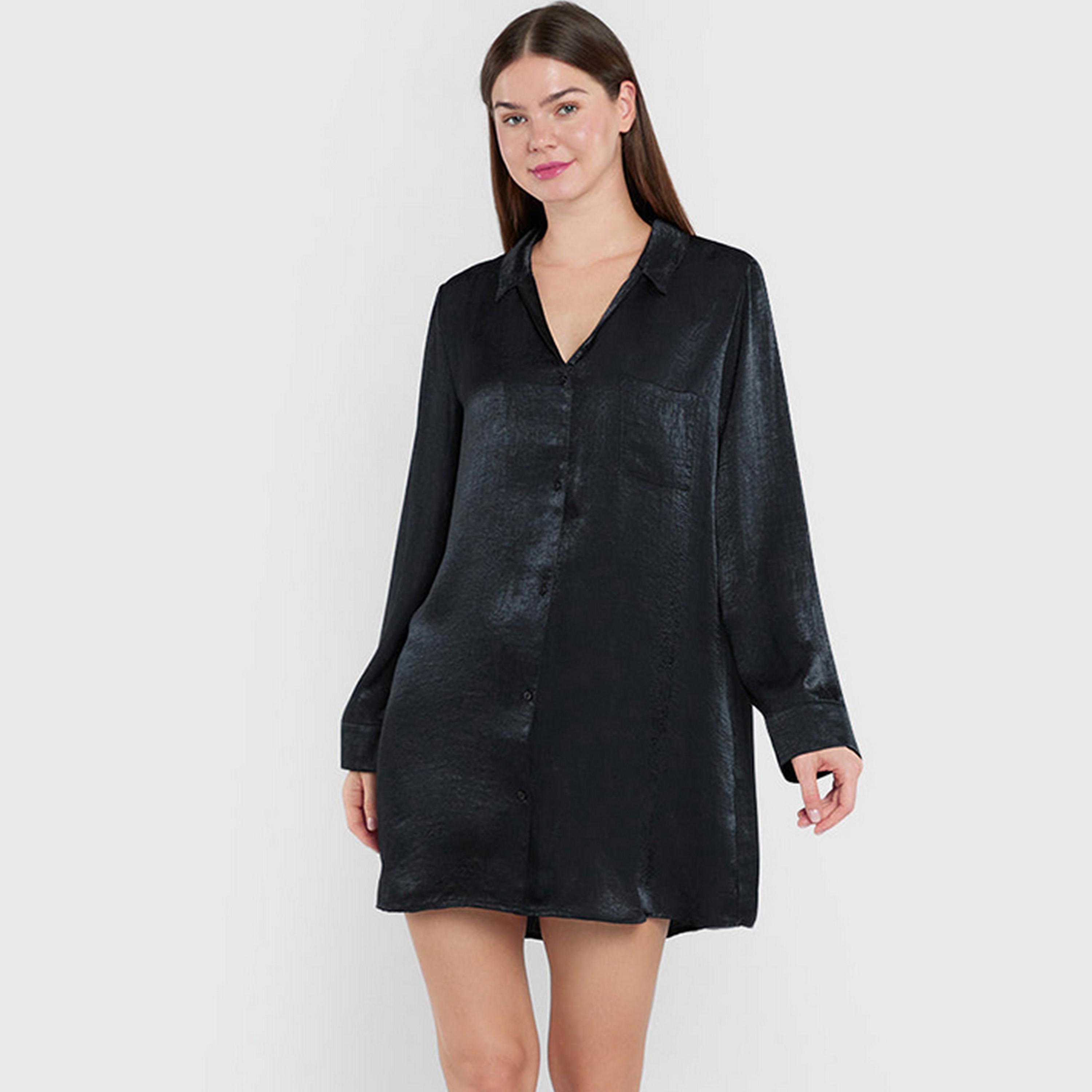 قميص نوم نسائي بأكمام طويلة وياقة من لا سنزا-women-clothing-nightwear-pyjamas-tops-image-1