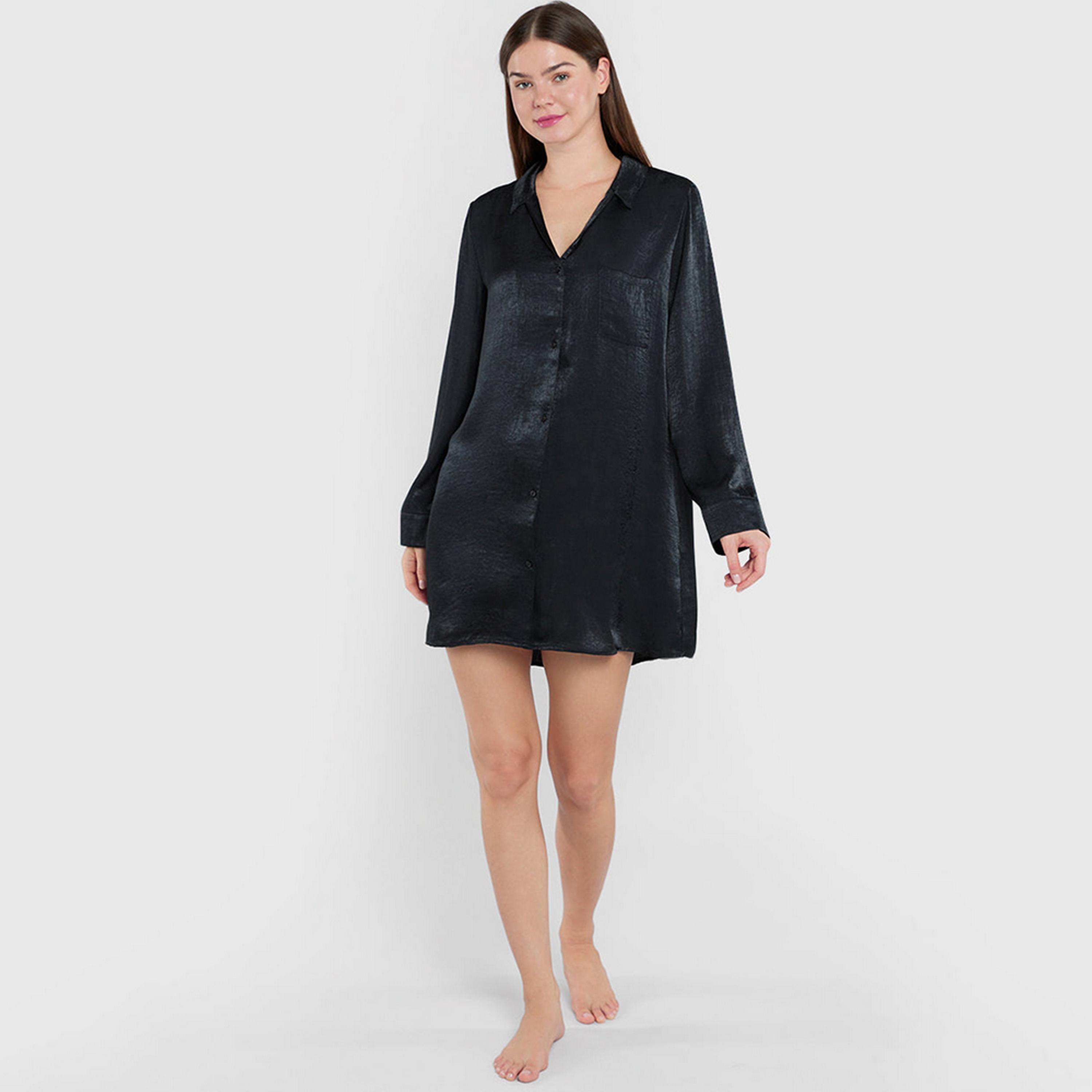 قميص نوم نسائي بأكمام طويلة وياقة من لا سنزا-women-clothing-nightwear-pyjamas-tops-image-3