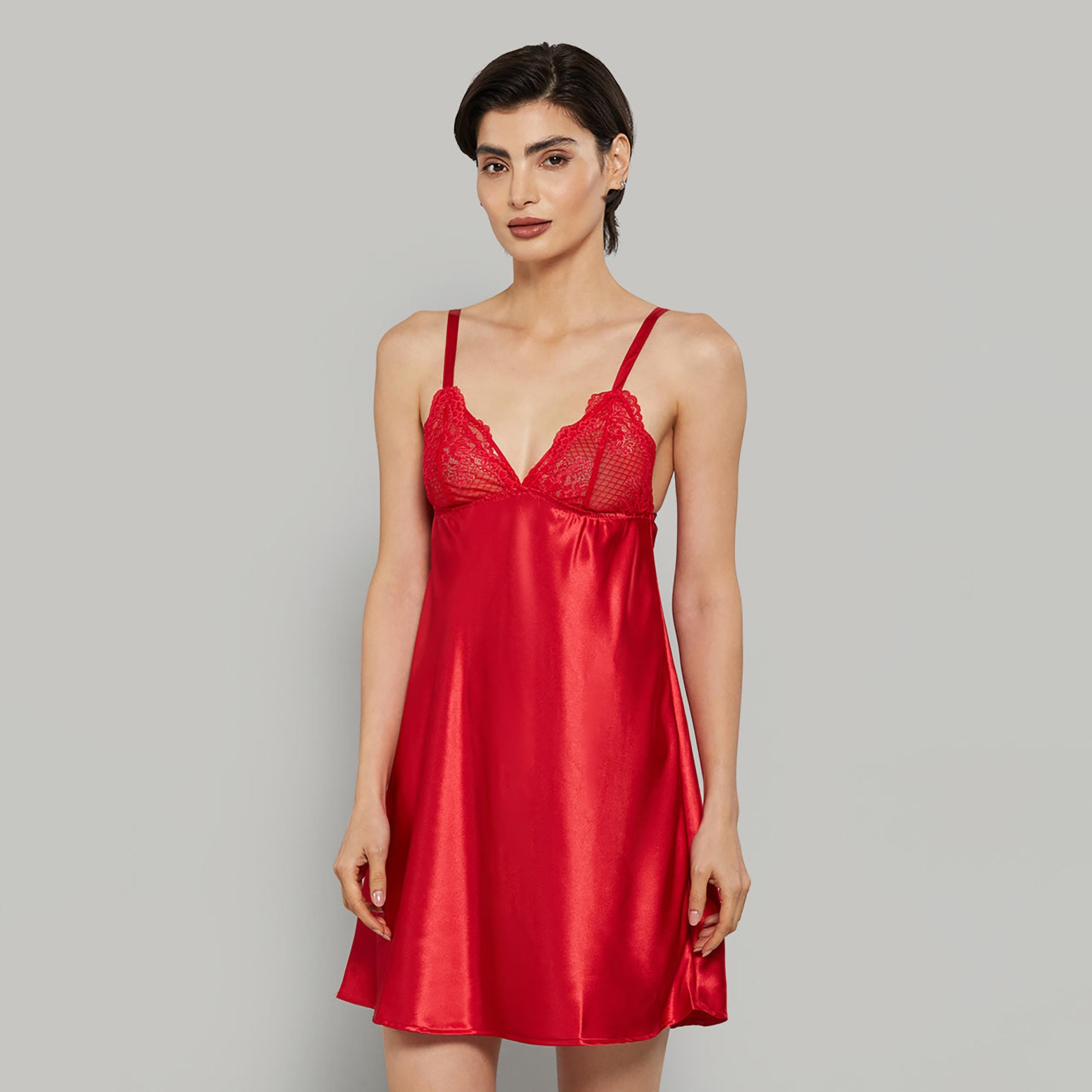 فستان نوم نسائي سادة بدون أكمام بحمالات من لا سينزا-women-clothing-nightwear-nighties-image-5