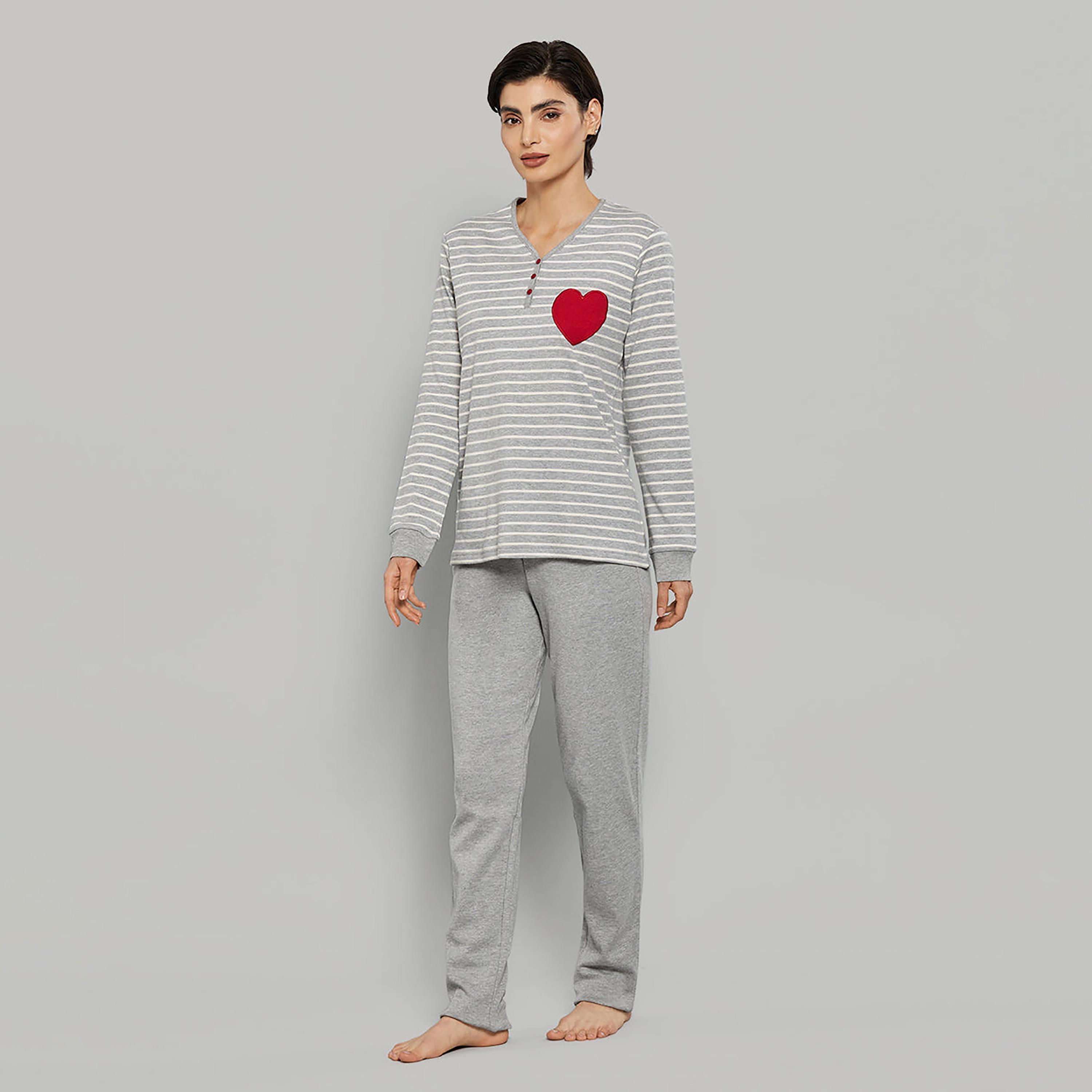 طقم بيجامة نسائية من قطعتين قميص وبيجامة مخططة من لا سينزا-women-clothing-nightwear-pyjamas-longsets-image-1