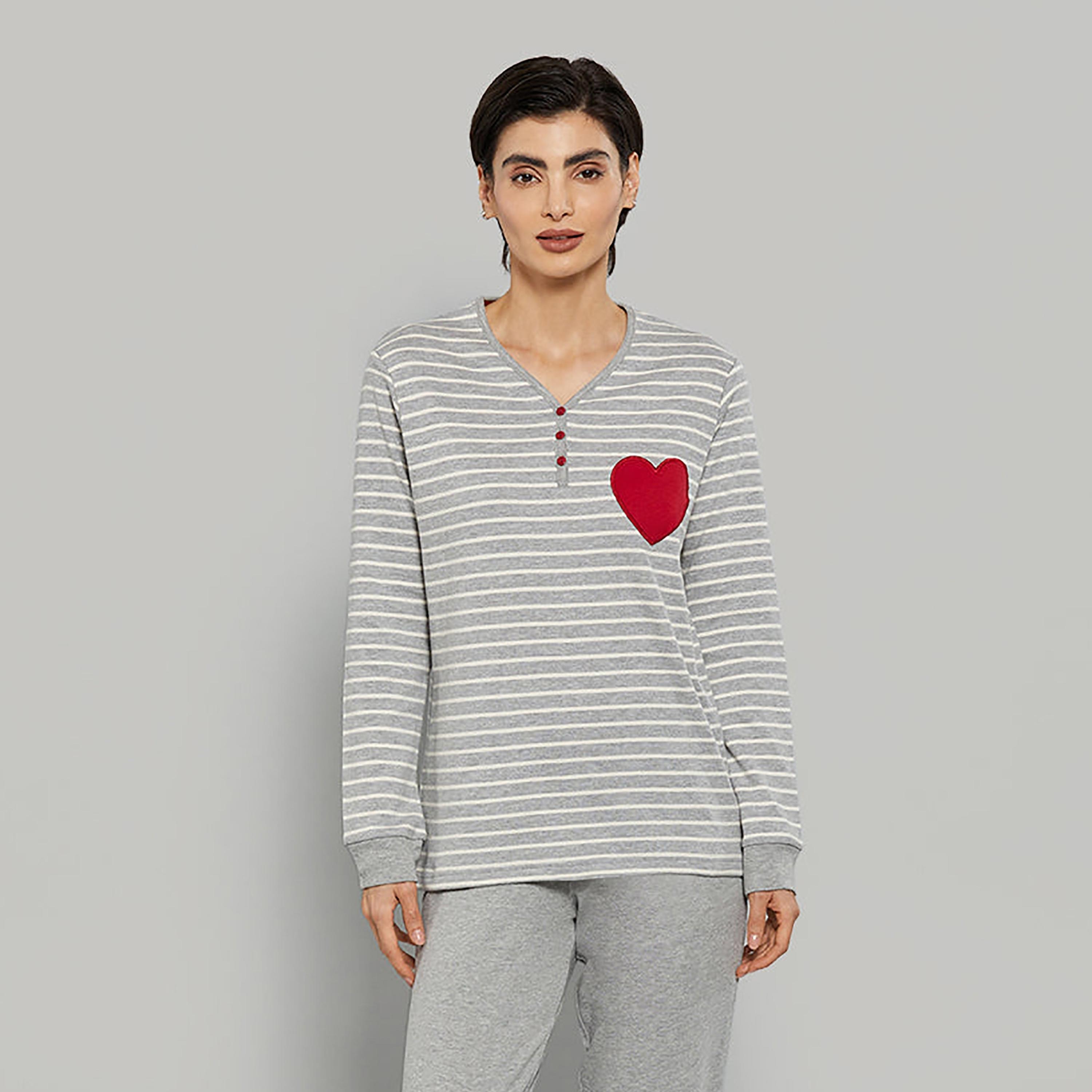 طقم بيجامة نسائية من قطعتين قميص وبيجامة مخططة من لا سينزا-women-clothing-nightwear-pyjamas-longsets-image-2