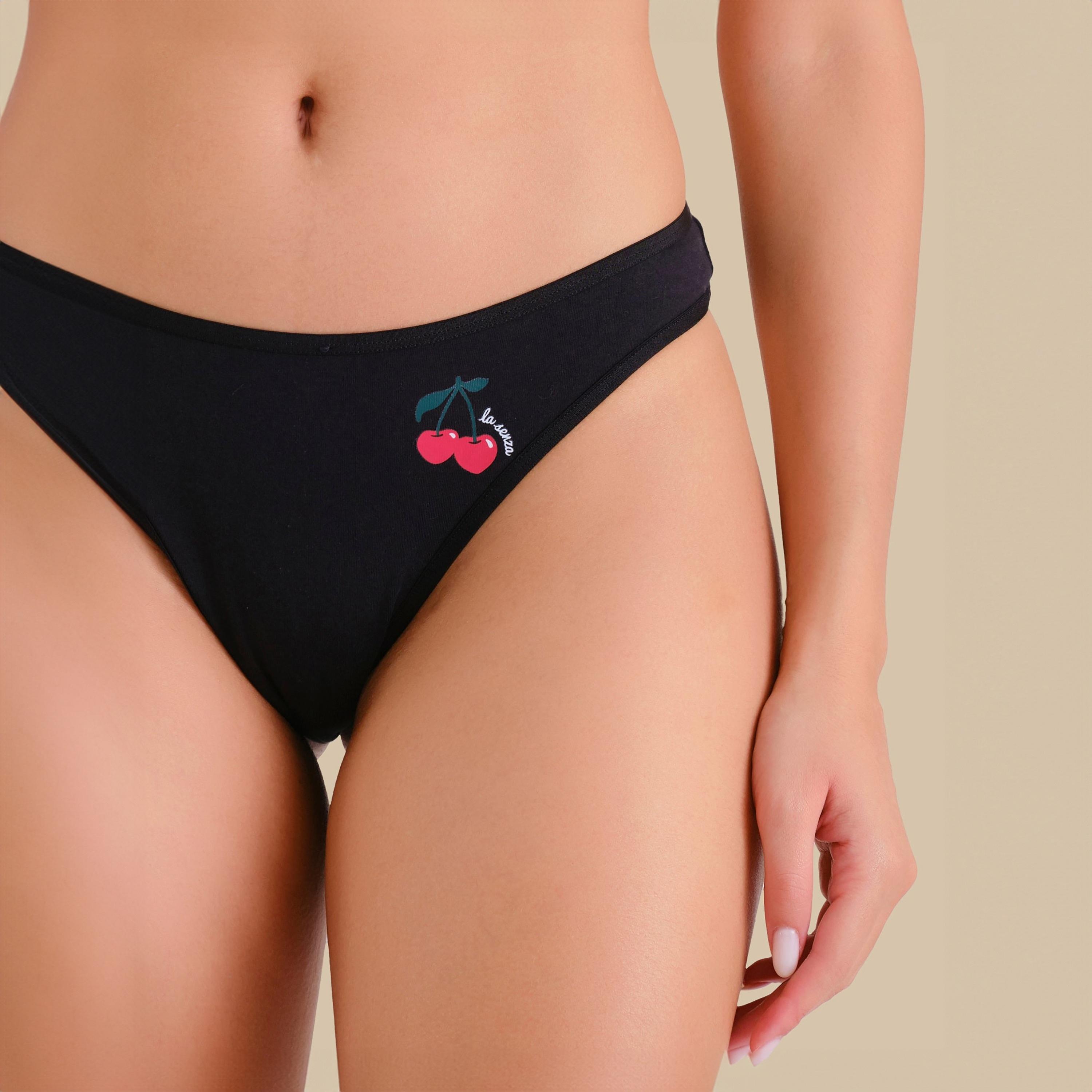 سروال داخلي نسائي ثونغ بتغطية منخفضة بجسم جرافيك أسود من لا سينزا-women-clothing-lingerie-panties-image-2