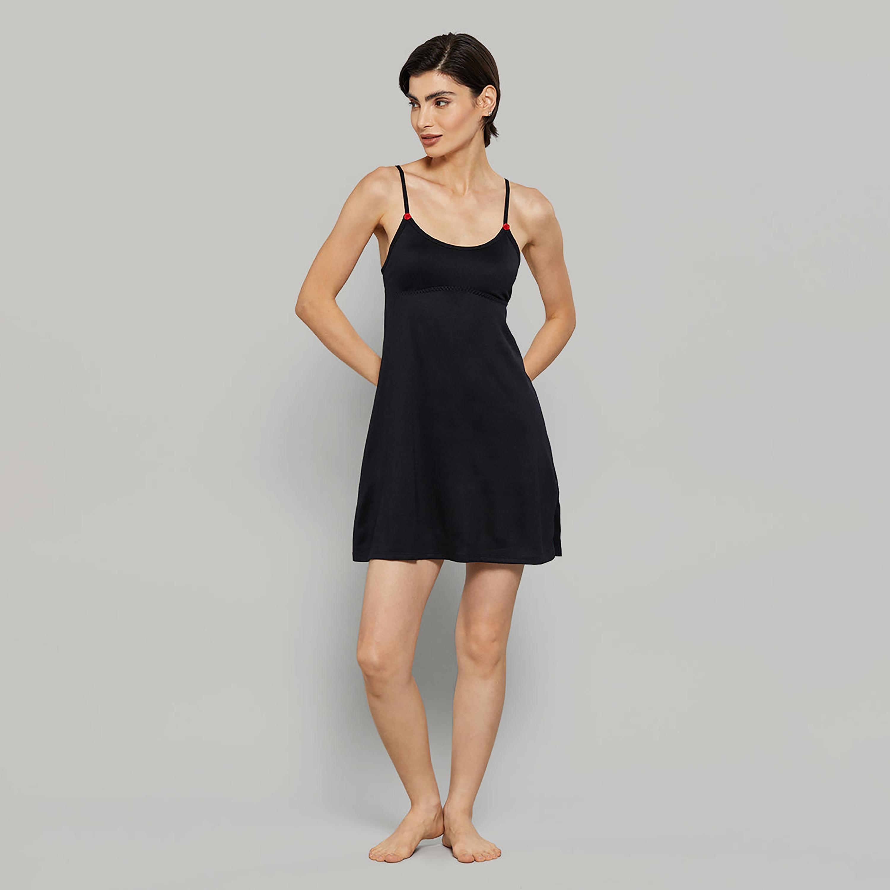 فستان نوم نسائي سادة بدون أكمام بحمالات من لا سينزا-women-clothing-nightwear-nighties-image-3