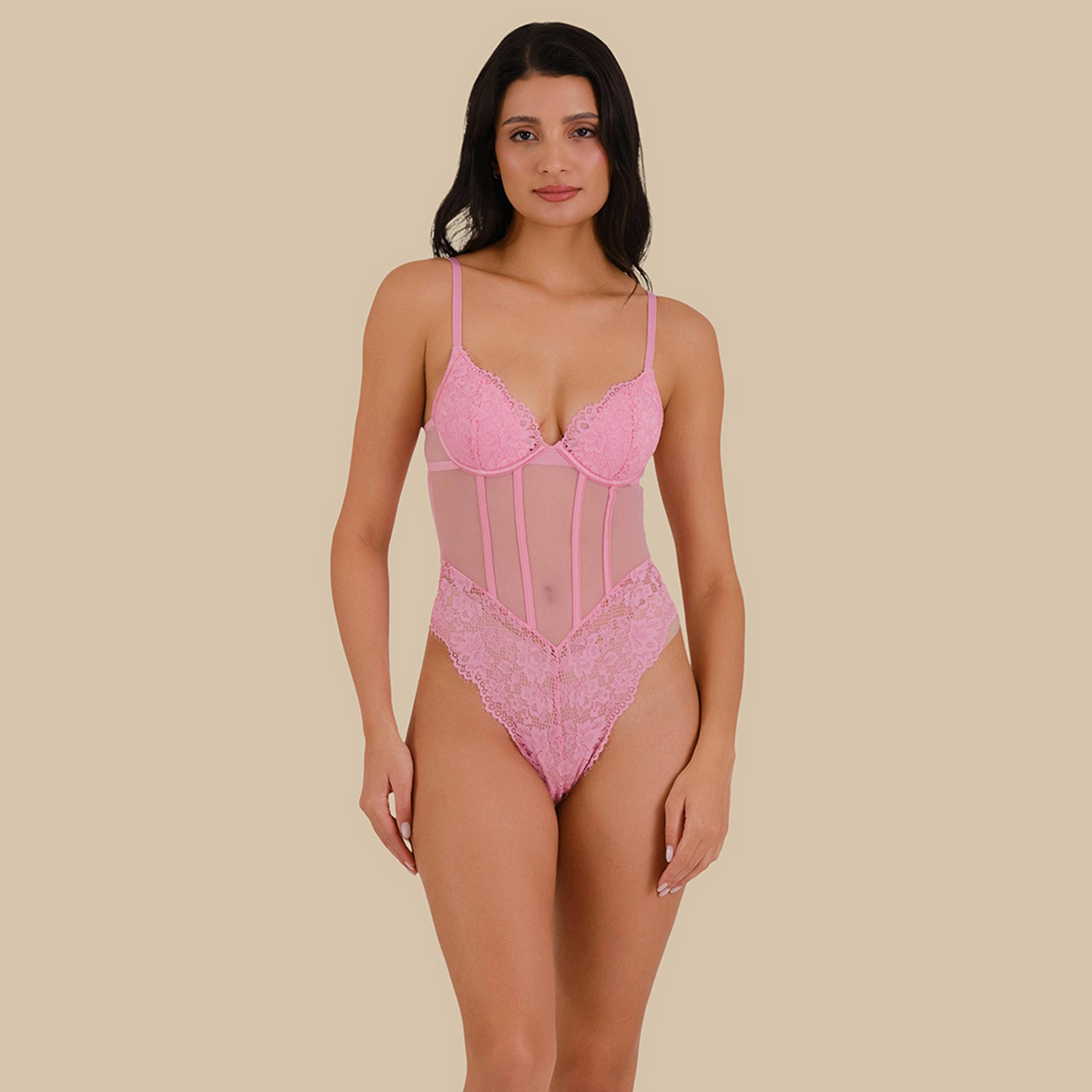 بادي نسائي وردي بأسلاك غير مبطن من لا سنزا-women-clothing-lingerie-babydollsandbodysuits-image-1