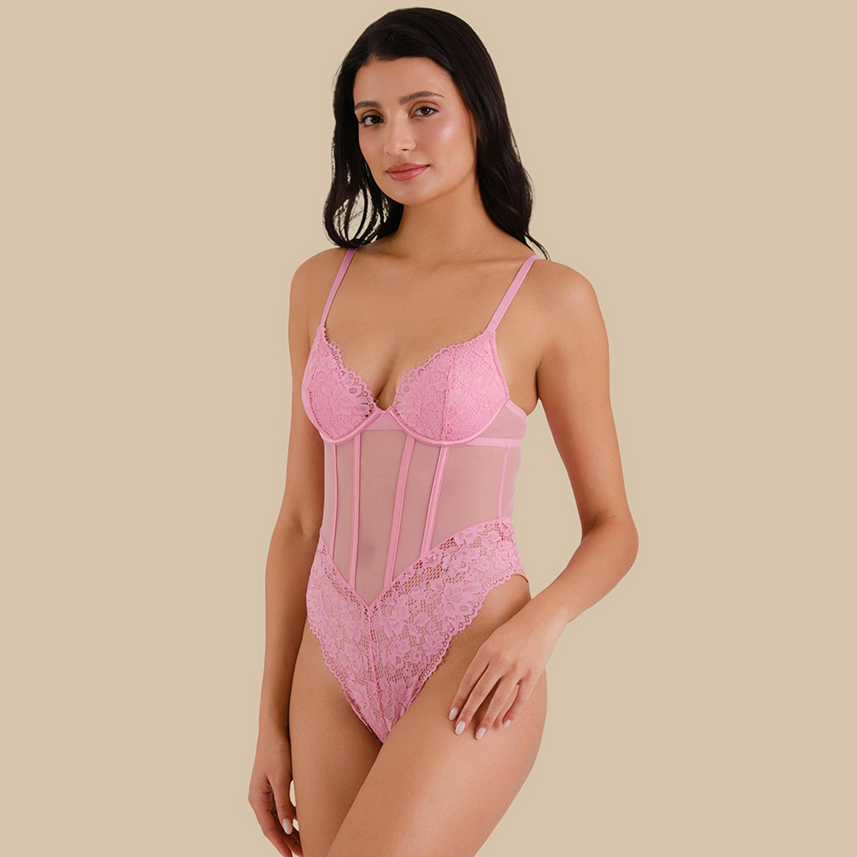 La Senza Pink Wired Non-Padded Women's Bodysuit-women-clothing-lingerie-babydollsandbodysuits-image-3