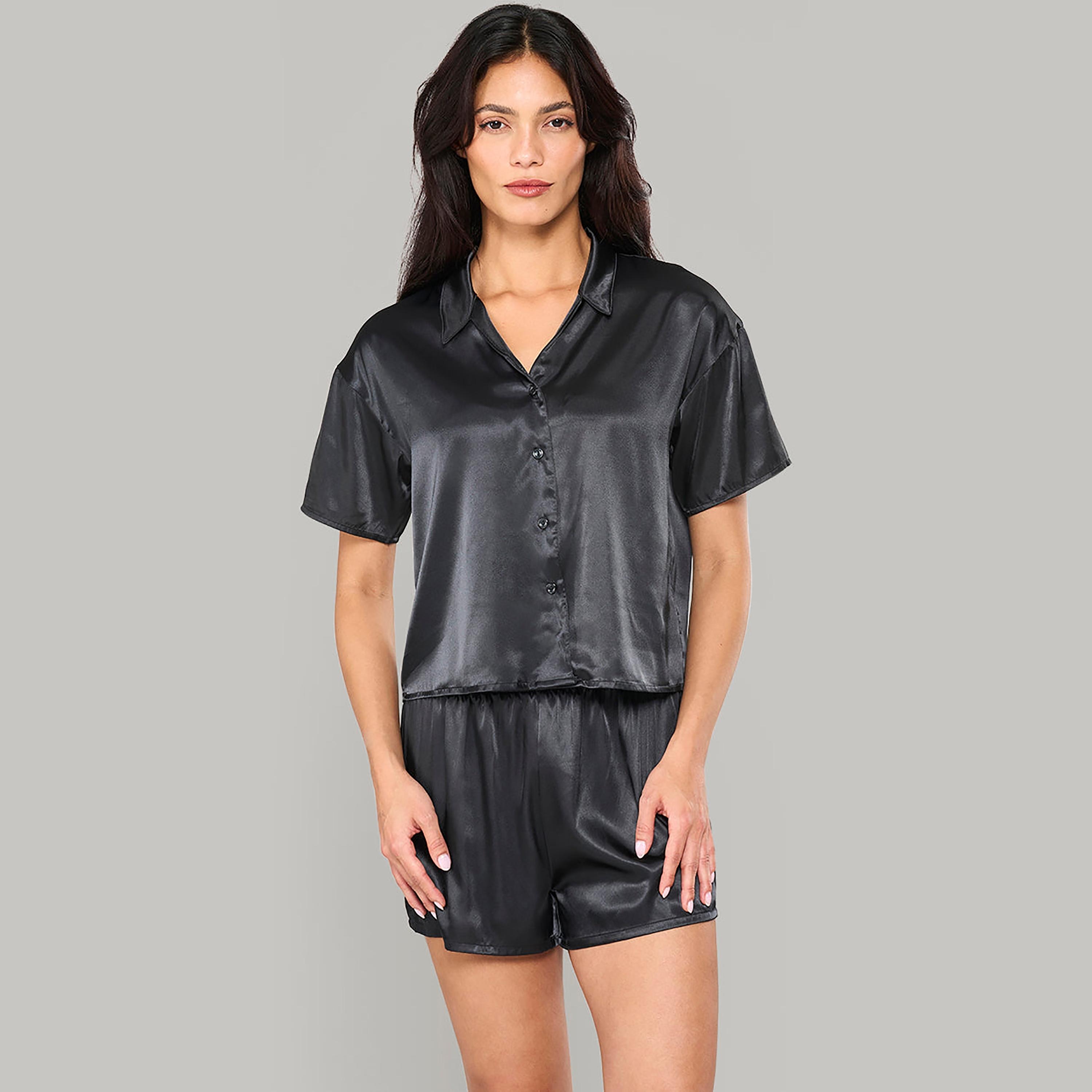 طقم شورت نسائي من قطعتين بلوزة وشورت سادة من لا سينزا-women-clothing-nightwear-pyjamas-shortsets-image-6