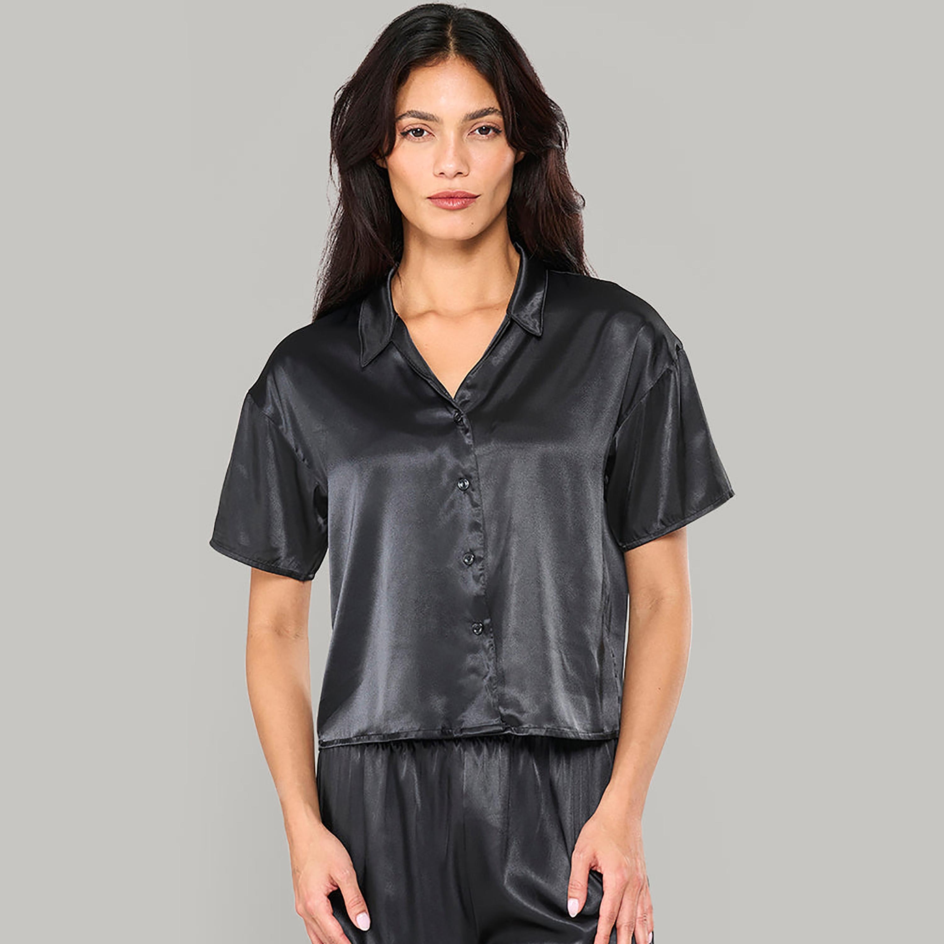طقم شورت نسائي من قطعتين بلوزة وشورت سادة من لا سينزا-women-clothing-nightwear-pyjamas-shortsets-image-5