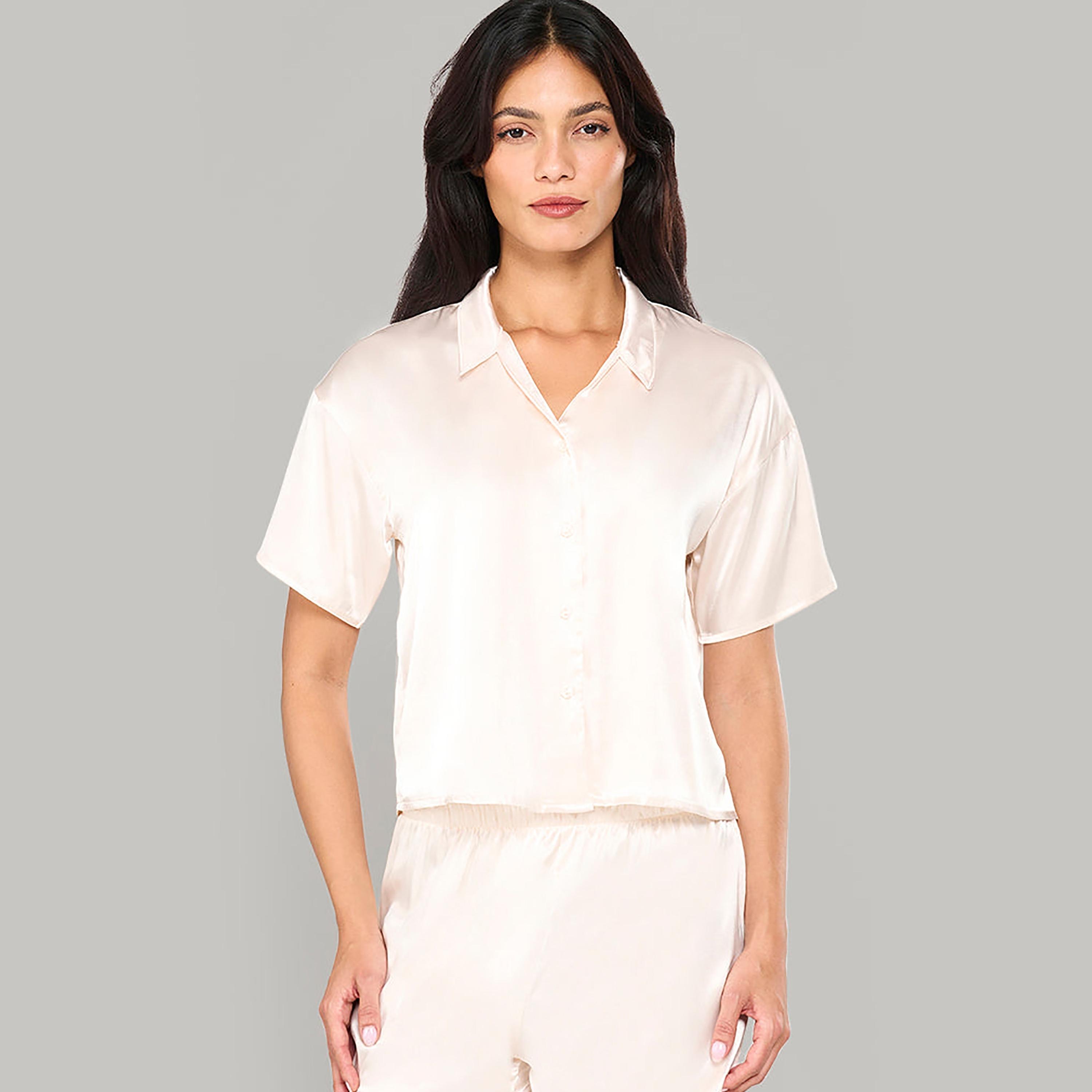 طقم شورت نسائي من قطعتين بلوزة وشورت سادة من لا سينزا-women-clothing-nightwear-pyjamas-shortsets-image-8