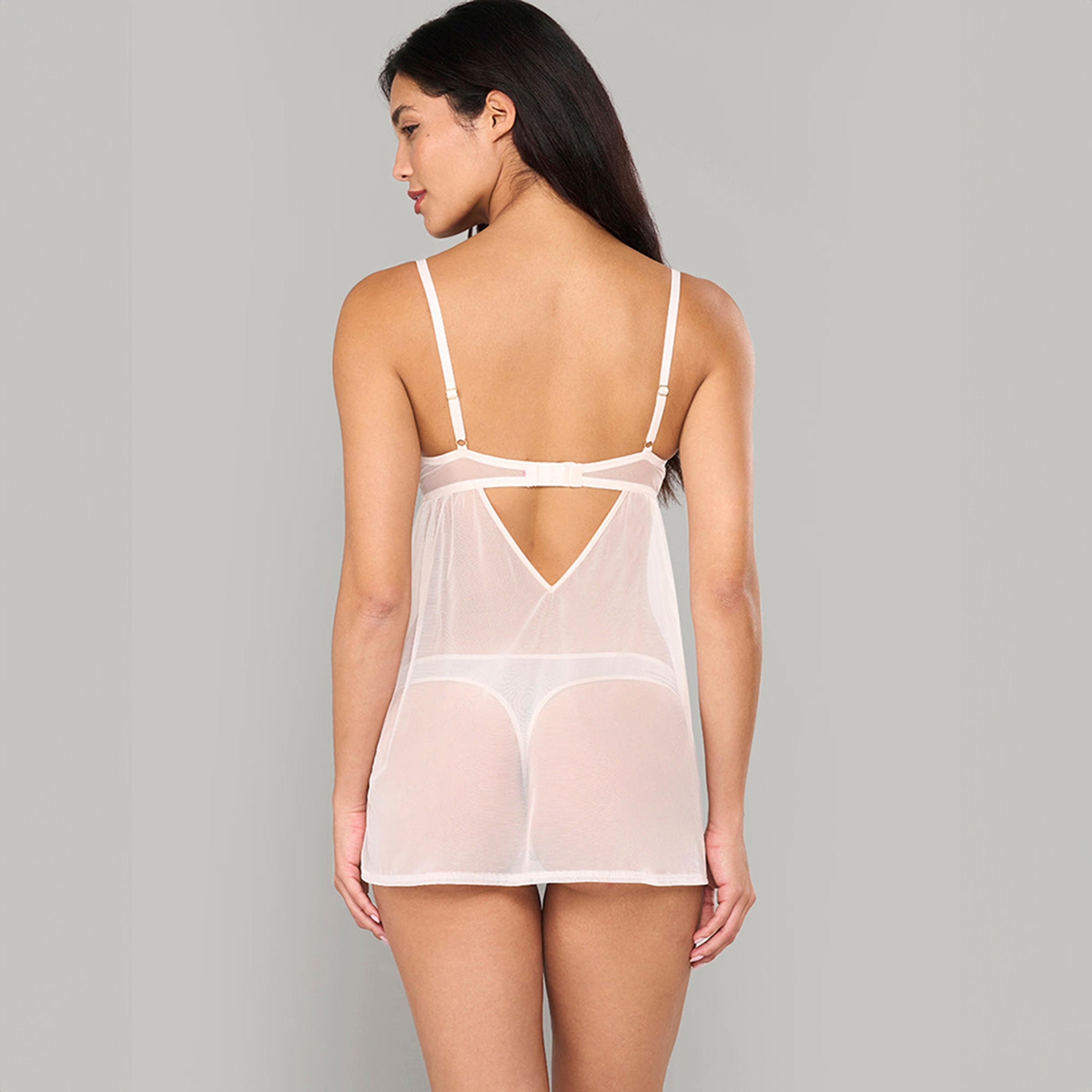 بيبي دول نسائي بتفاصيل حلية مركزية مبطن قليلًا بدعم متوسط بسلك من لا سينزا-women-clothing-lingerie-babydollsandbodysuits-image-4