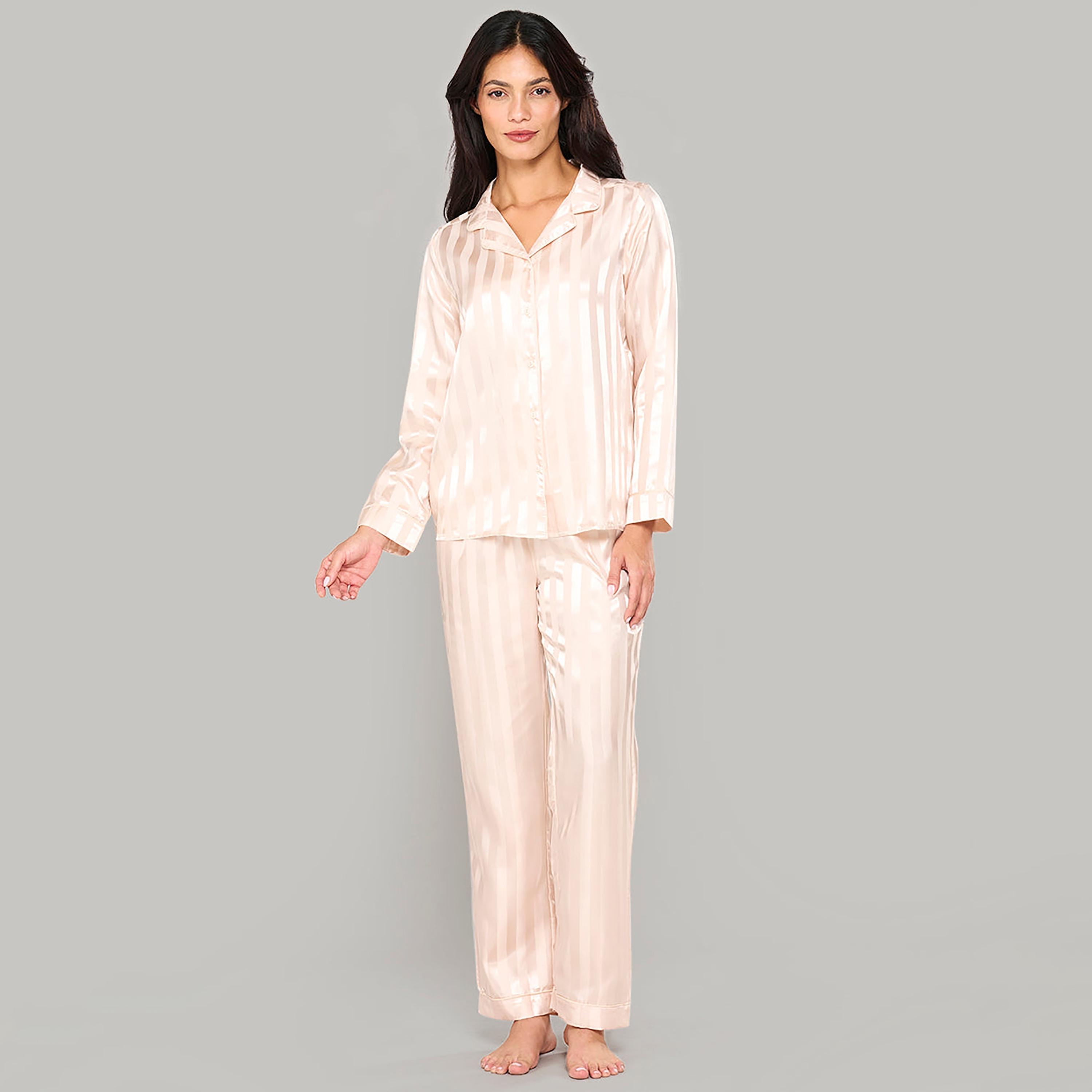 طقم بيجامة نسائية من قطعتين قميص وبيجامة مخططة من لا سينزا-women-clothing-nightwear-pyjamas-longsets-image-1
