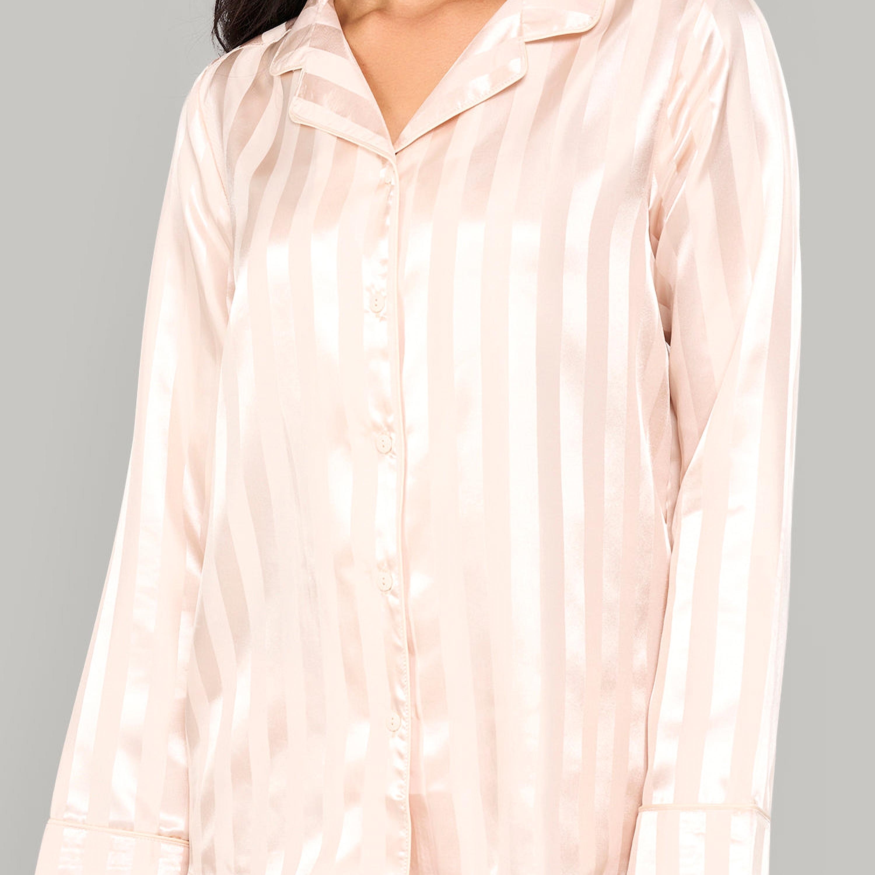 طقم بيجامة نسائية من قطعتين قميص وبيجامة مخططة من لا سينزا-women-clothing-nightwear-pyjamas-longsets-image-4