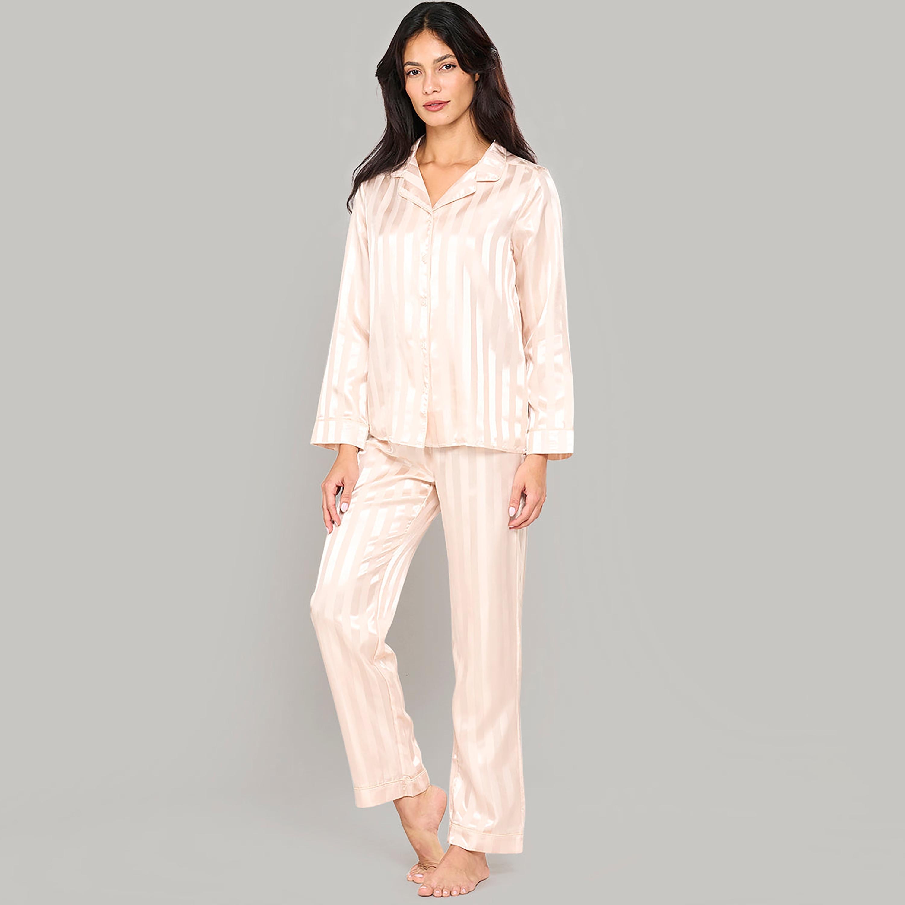 طقم بيجامة نسائية من قطعتين قميص وبيجامة مخططة من لا سينزا-women-clothing-nightwear-pyjamas-longsets-image-5