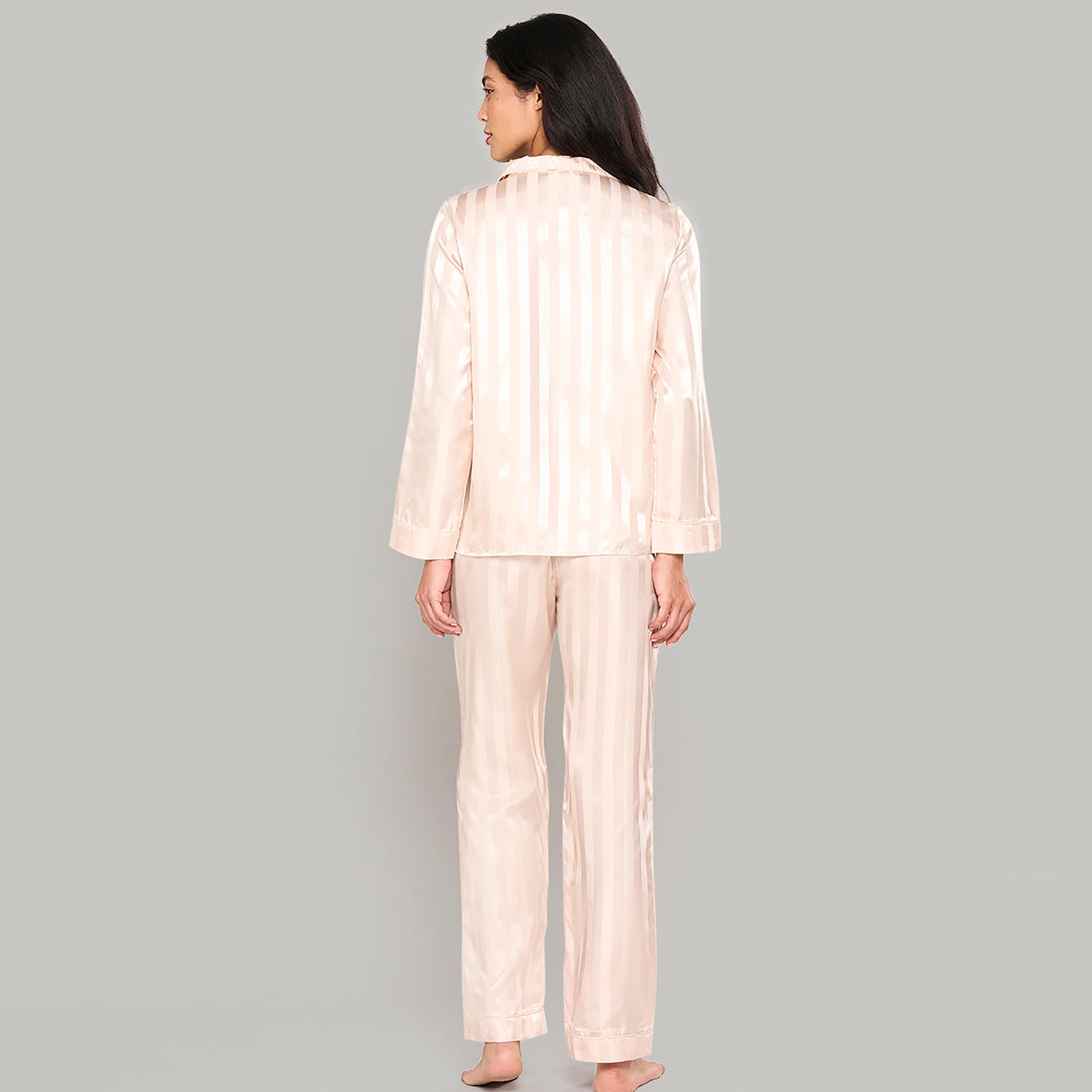 طقم بيجامة نسائية من قطعتين قميص وبيجامة مخططة من لا سينزا-women-clothing-nightwear-pyjamas-longsets-image-6