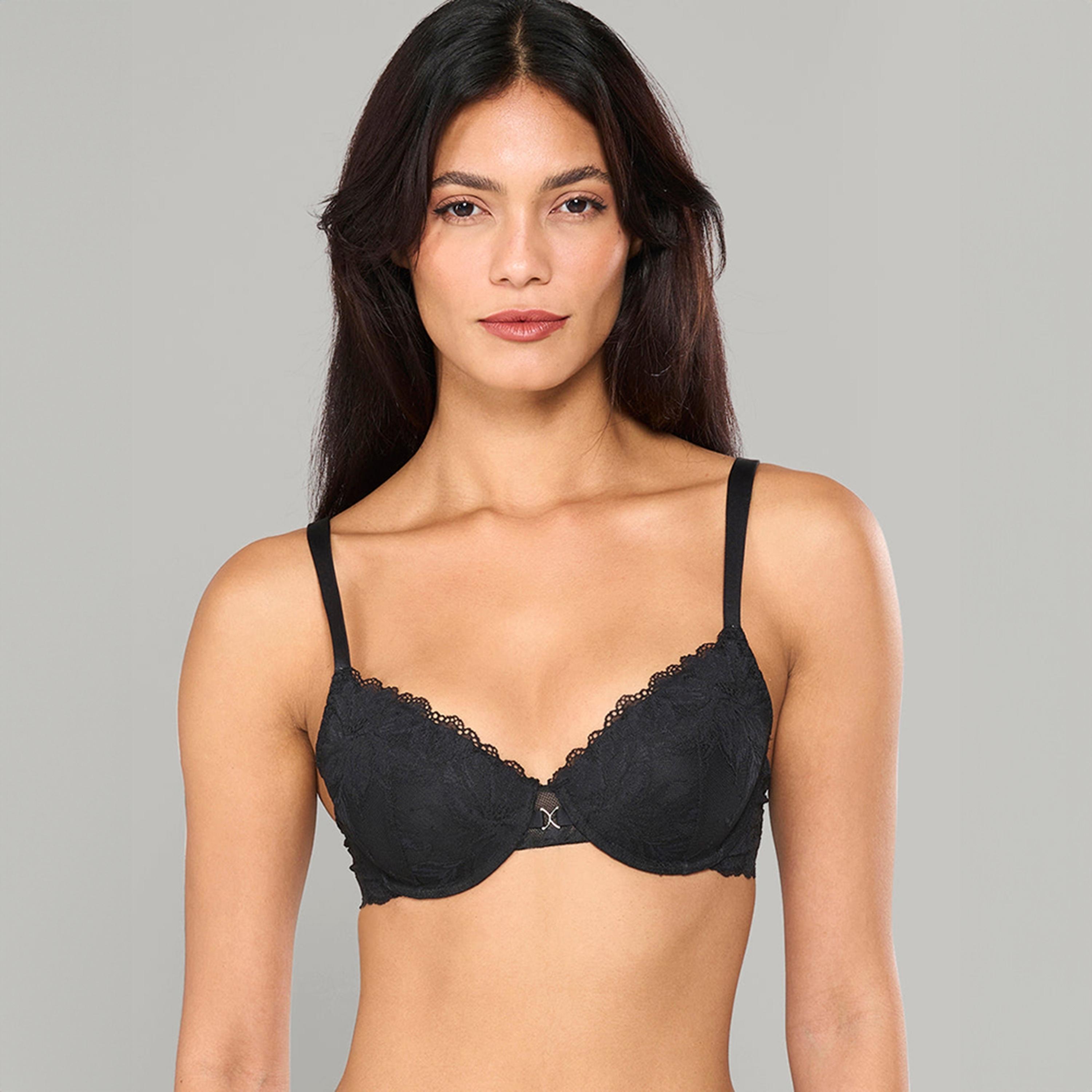 La Senza So Sexy Black Lace Wired Medium Support Lightly Lined Women's Push Up Bra-women-clothing-lingerie-bras-image-1