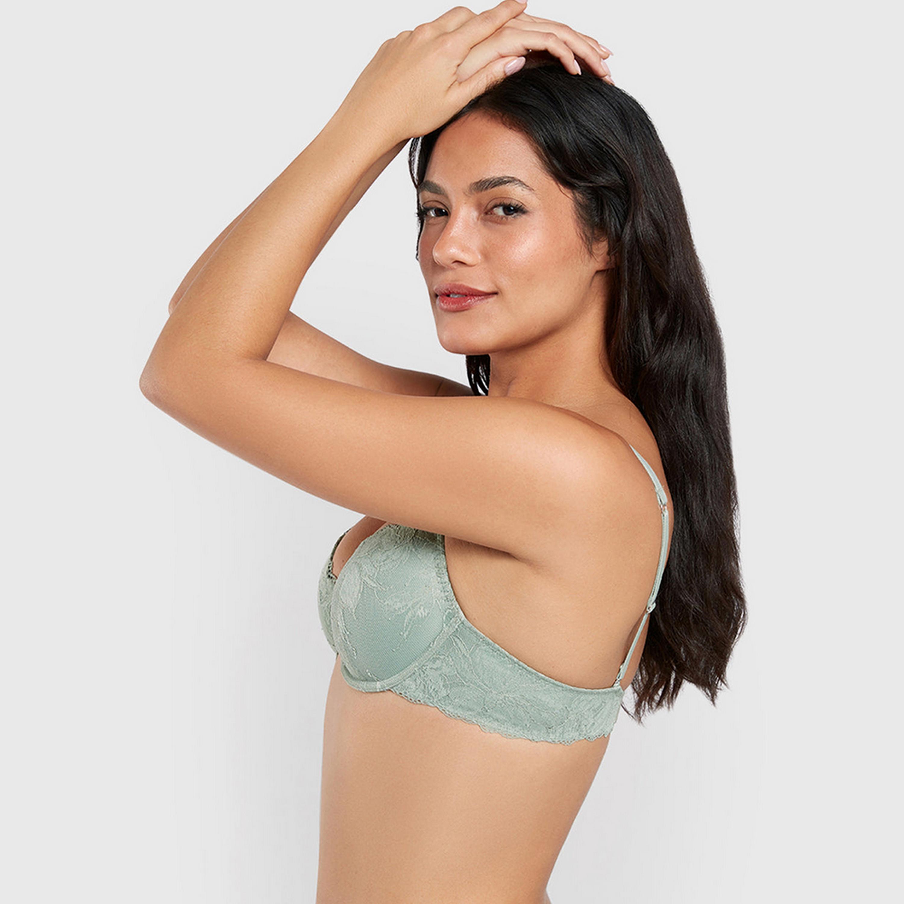 La Senza Obvious Green Wired Medium Support Lightly Padded Women's Balconette Bra-women-clothing-lingerie-bras-image-2