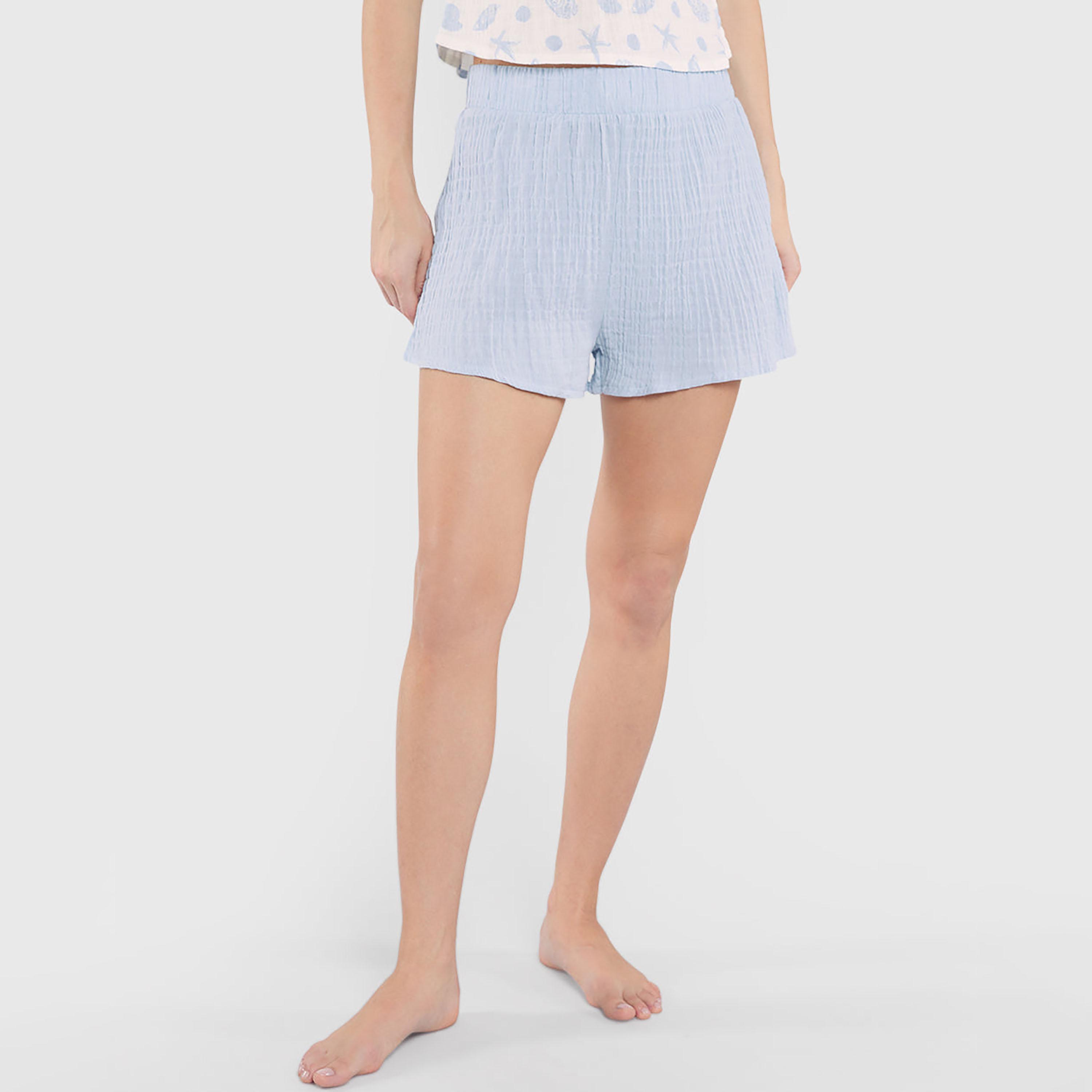 شورت منزلي نسائي مزموم بخصر عالٍ ومطاطي من لا سينزا-women-clothing-nightwear-pyjamas-bottoms-image-1