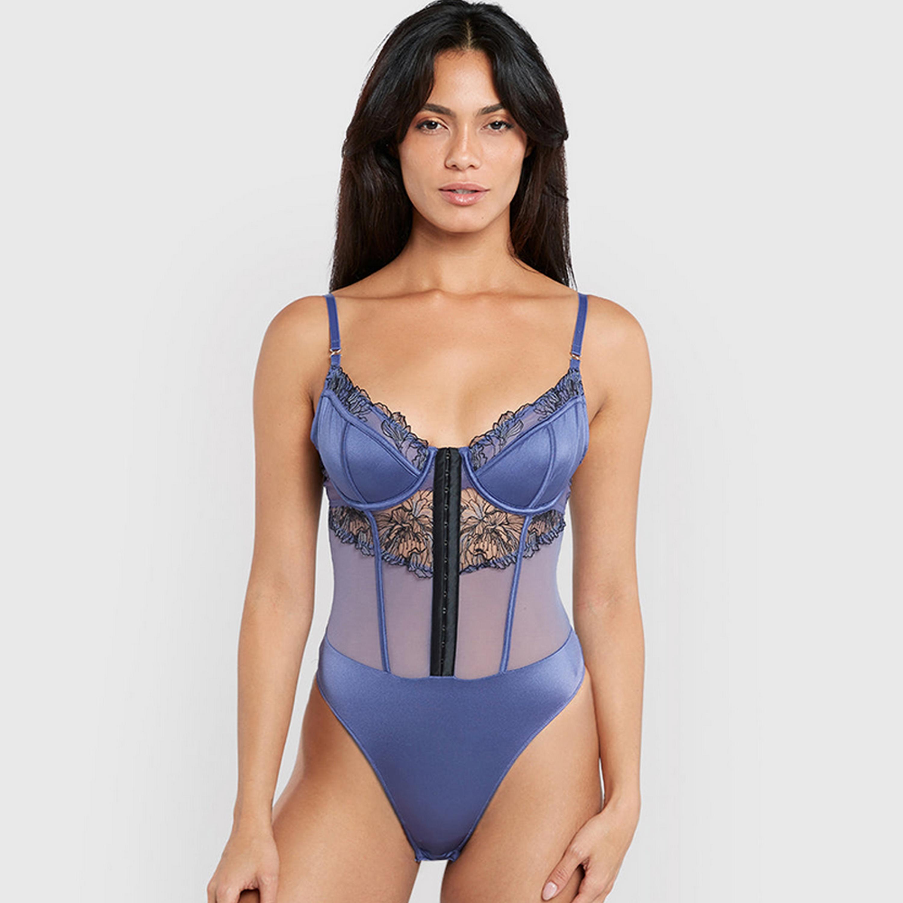La Senza Sexy Blue Mesh Wired Non-Padded Women's Bodysuit-women-clothing-lingerie-babydollsandbodysuits-image-1