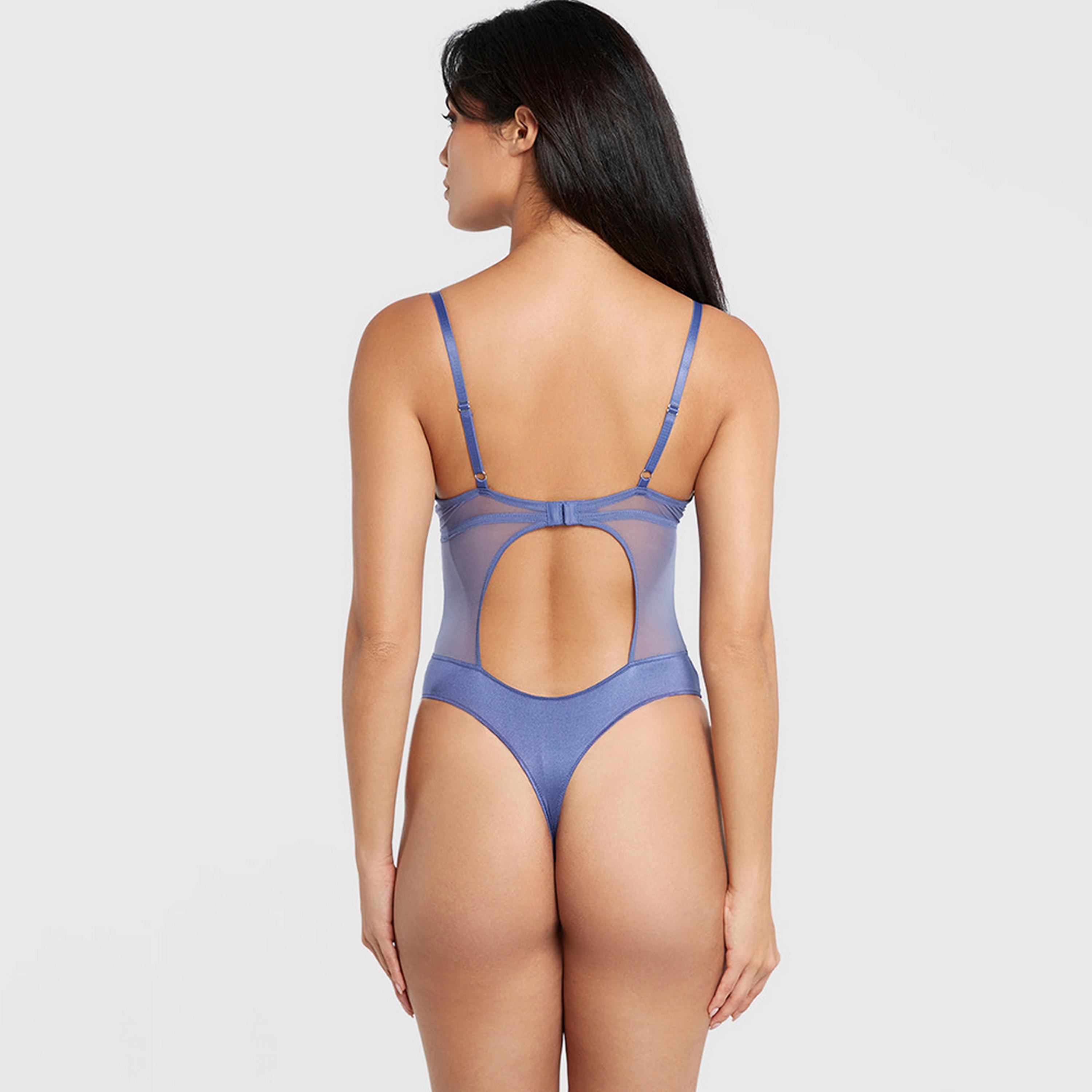 La Senza Sexy Blue Mesh Wired Non-Padded Women's Bodysuit-women-clothing-lingerie-babydollsandbodysuits-image-4