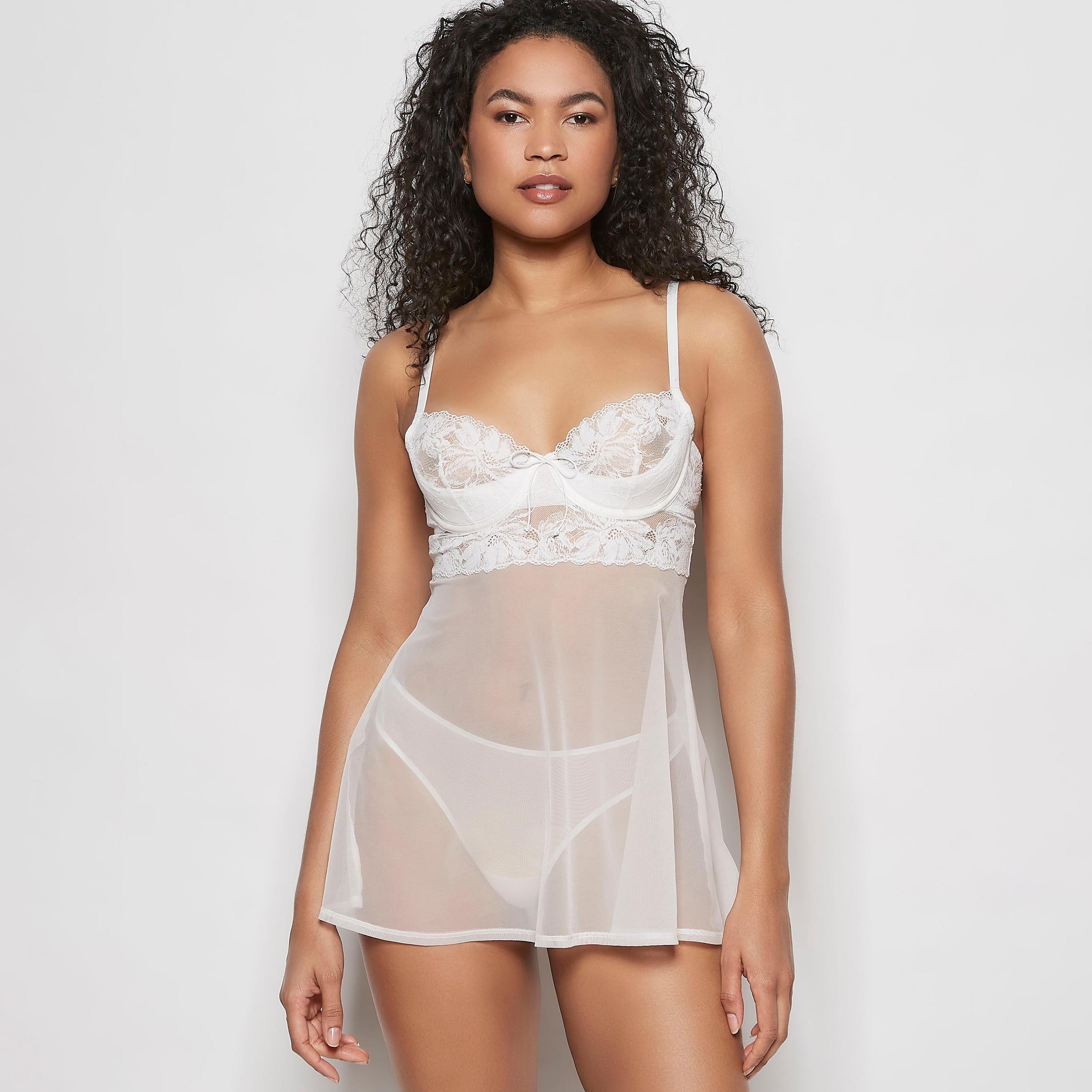 بيبي دول بالكونيت نسائي أبيض من الدانتيل من لا سينزا-women-clothing-lingerie-babydollsandbodysuits-image-1