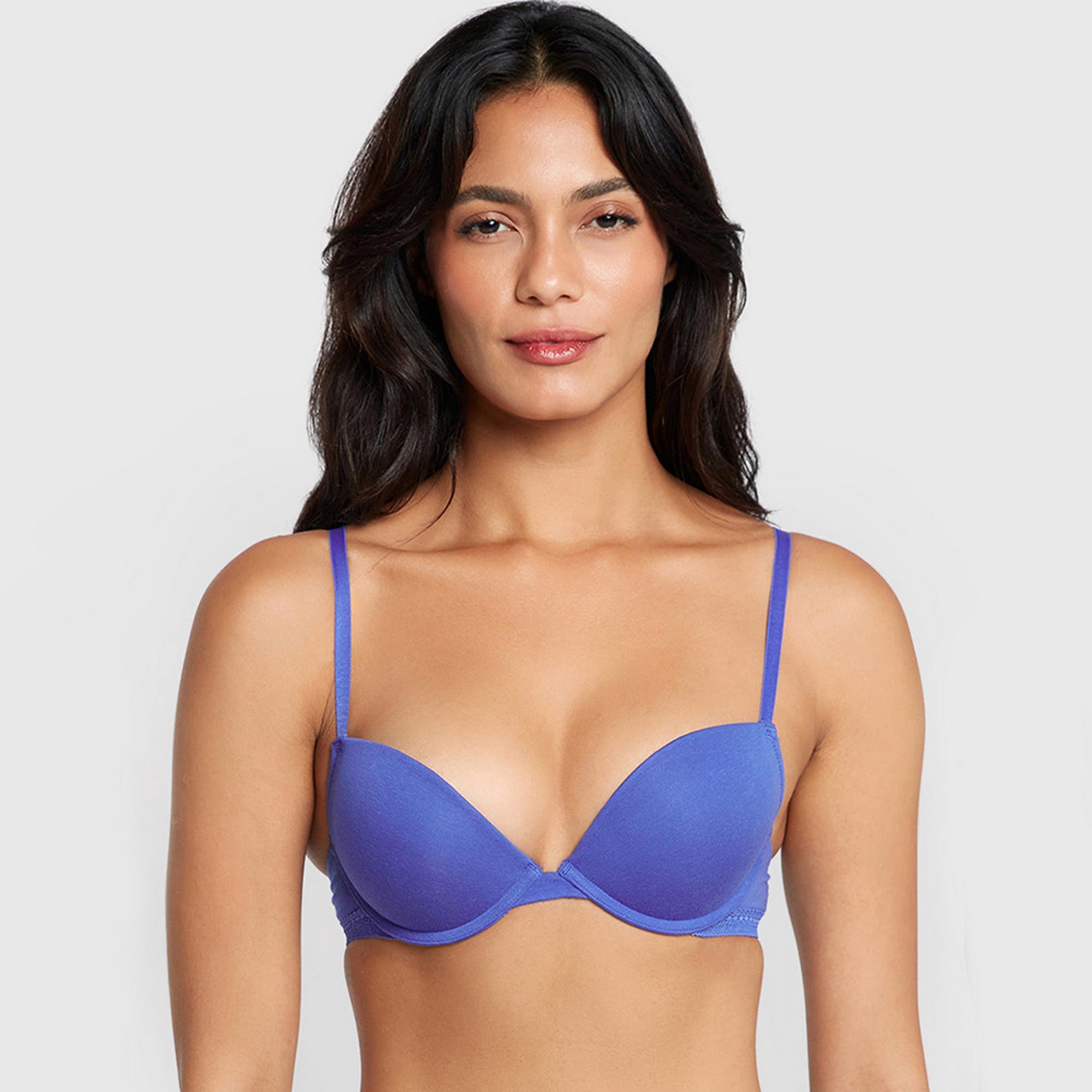 حمالة صدر نسائية بوش أب بأسلاك وداعمة متوسطة ومبطنة، قطن أزرق ريمكس من لا سنزا-women-clothing-lingerie-bras-image-1