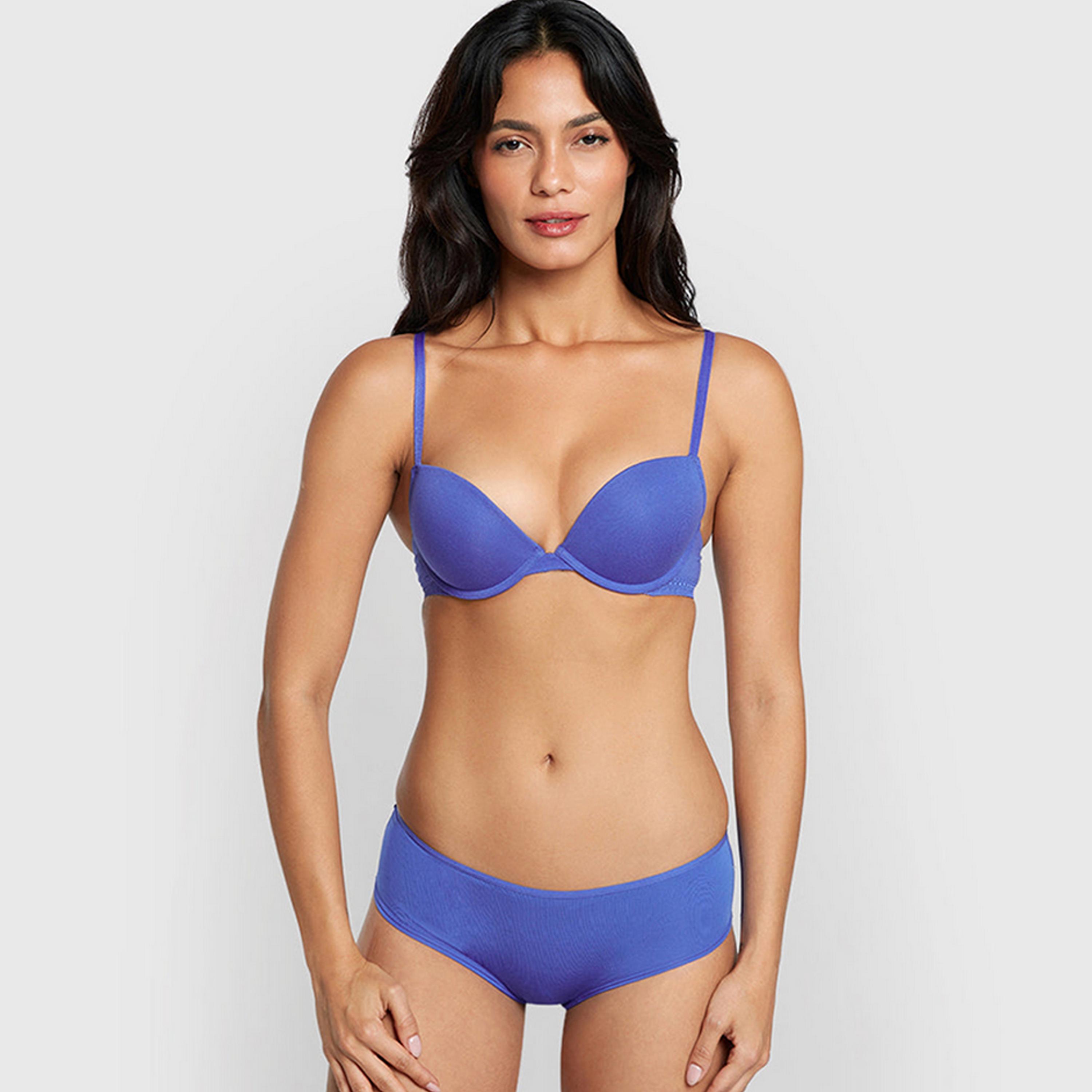 حمالة صدر نسائية بوش أب بأسلاك وداعمة متوسطة ومبطنة، قطن أزرق ريمكس من لا سنزا-women-clothing-lingerie-bras-image-2
