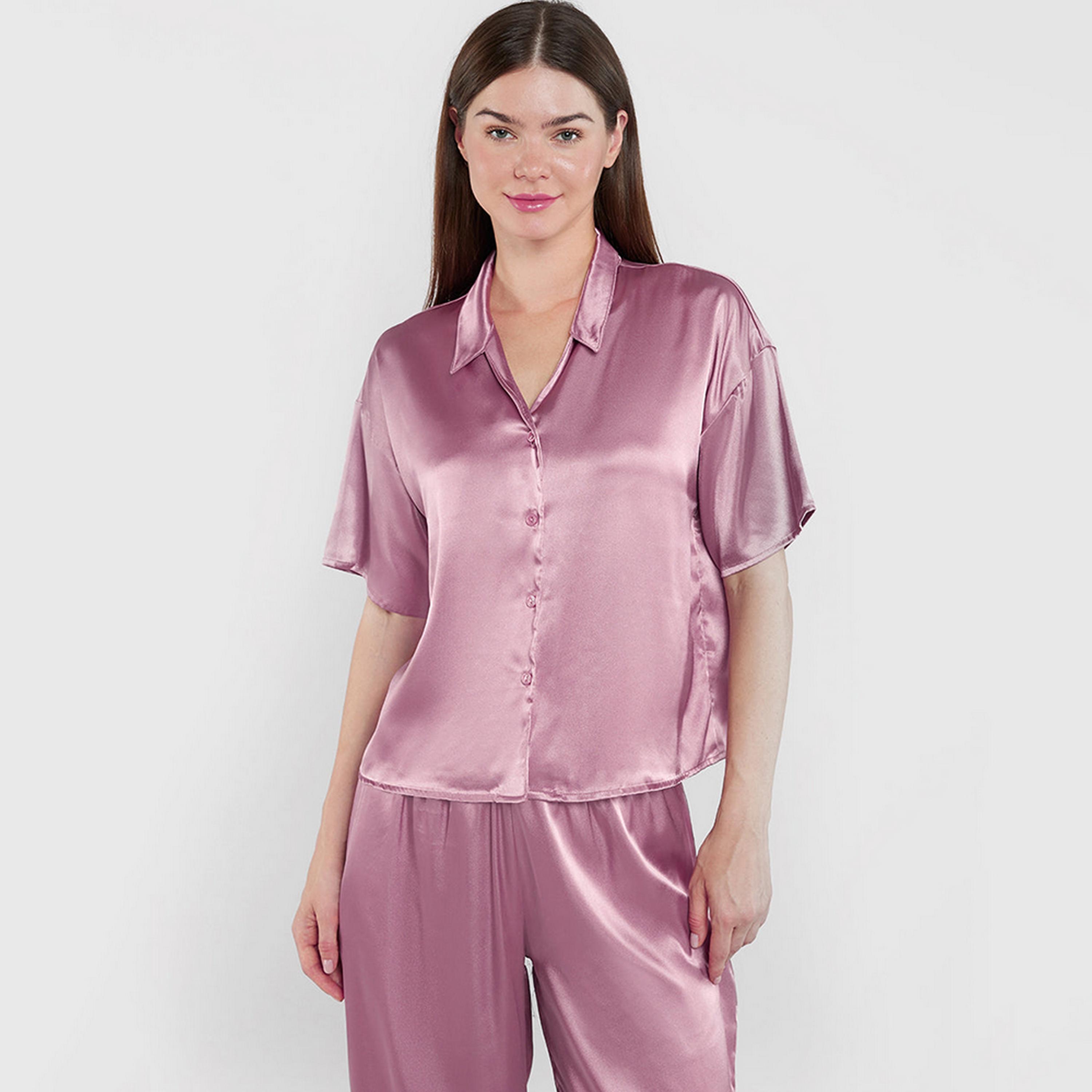 La Senza Collared Short Sleeves Women's Sleep Shirt-women-clothing-nightwear-pyjamas-tops-image-5