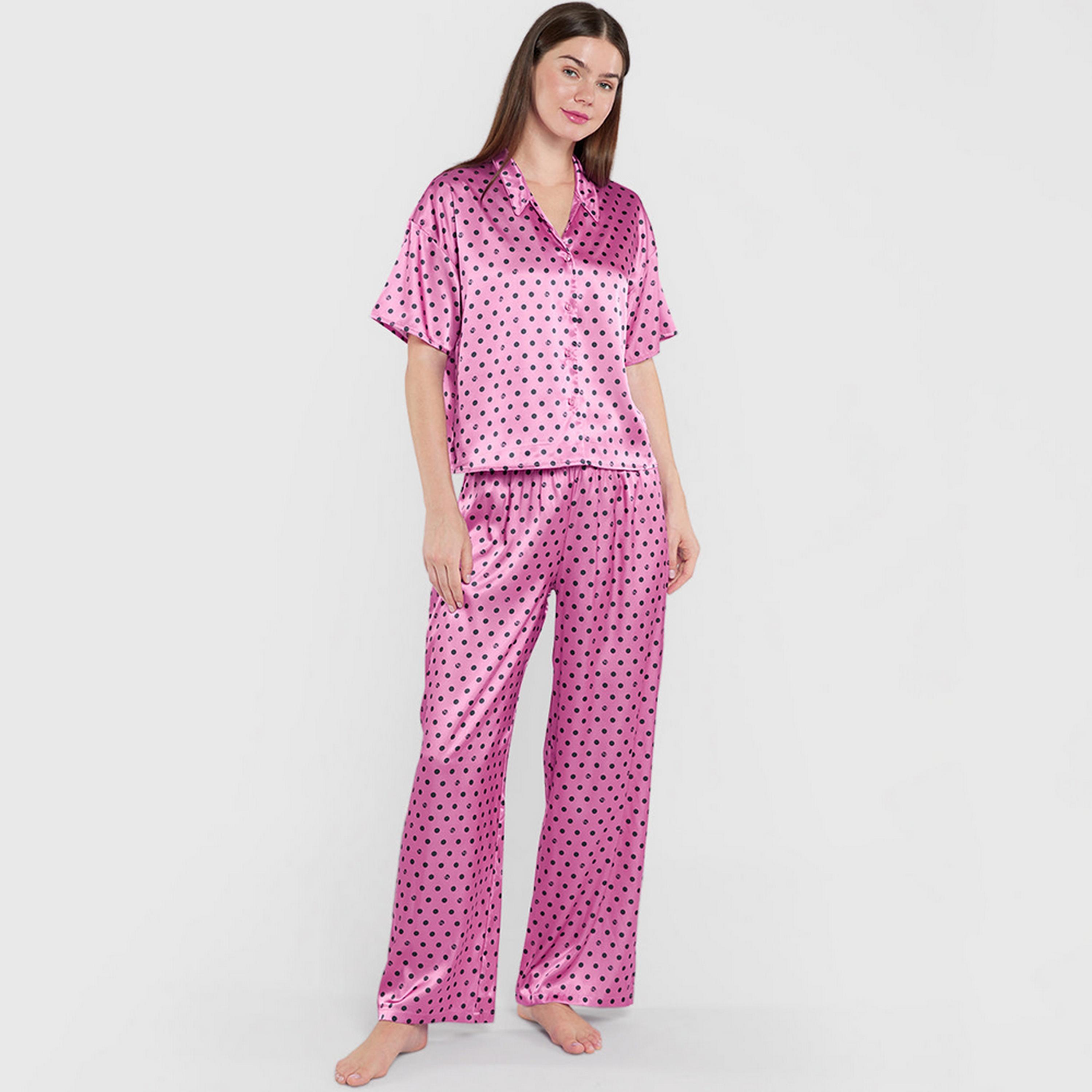 La Senza Polka Dot Collared Short Sleeves Women's Sleep Shirt-women-clothing-nightwear-pyjamas-tops-image-3