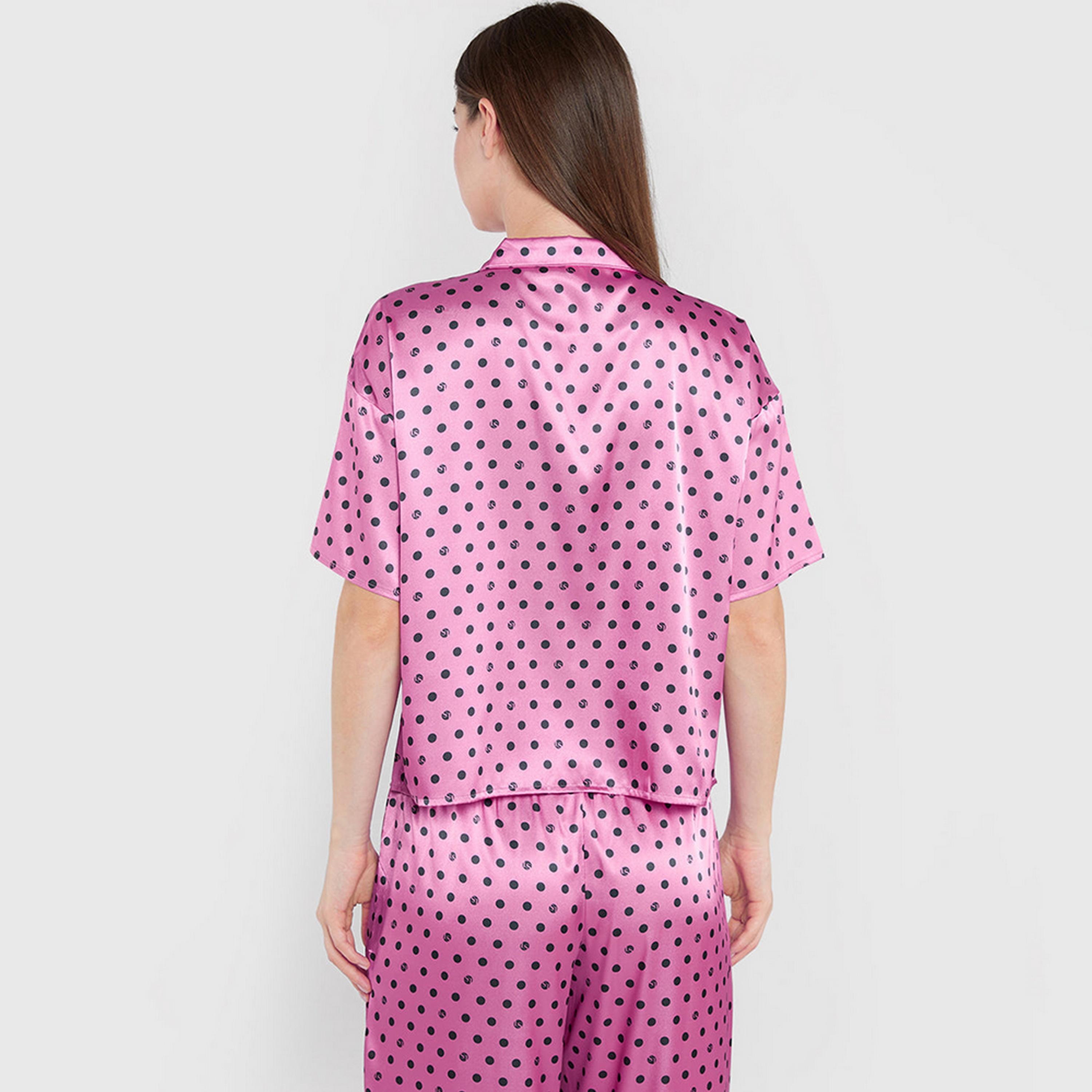 La Senza Polka Dot Collared Short Sleeves Women's Sleep Shirt-women-clothing-nightwear-pyjamas-tops-image-4