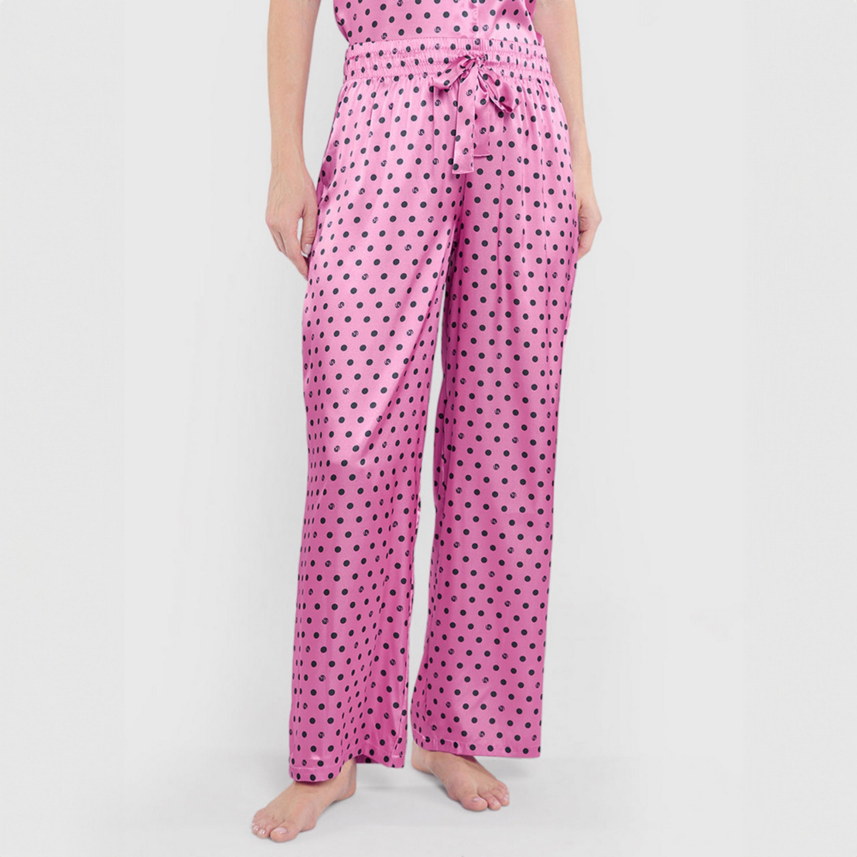 بيجامة نسائية بخصر مرتفع ورباط ومنقطة من لا سنزا-women-clothing-nightwear-pyjamas-bottoms-image-1