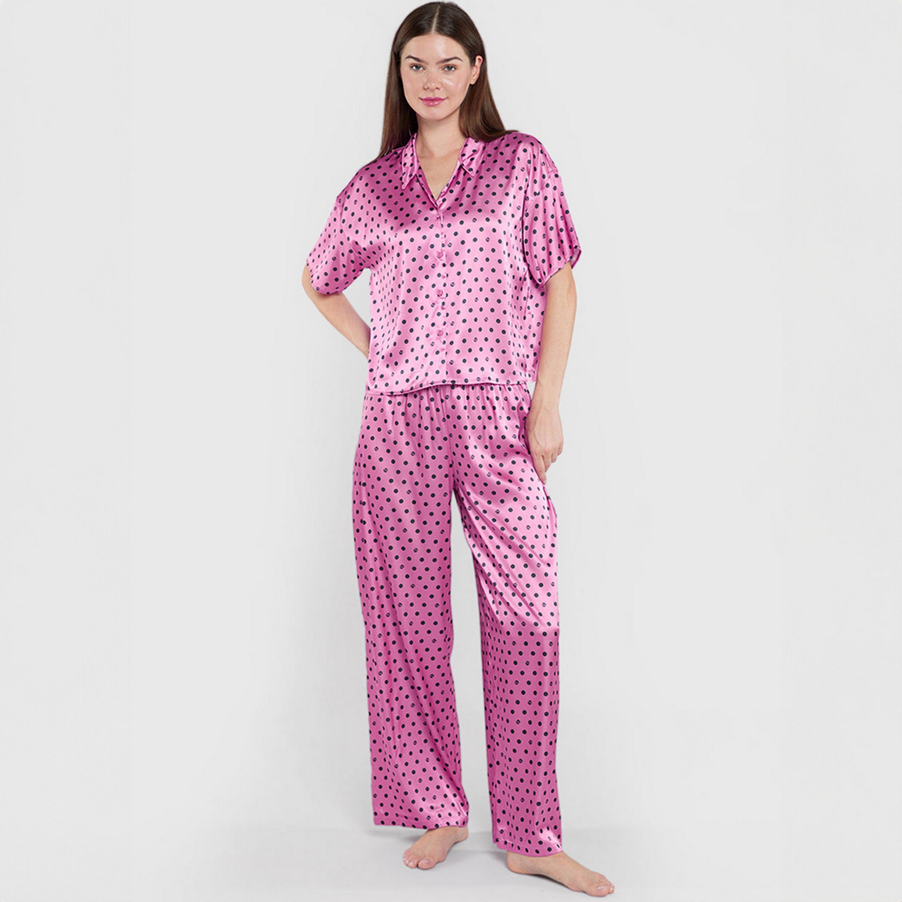 بيجامة نسائية بخصر مرتفع ورباط ومنقطة من لا سنزا-women-clothing-nightwear-pyjamas-bottoms-image-4