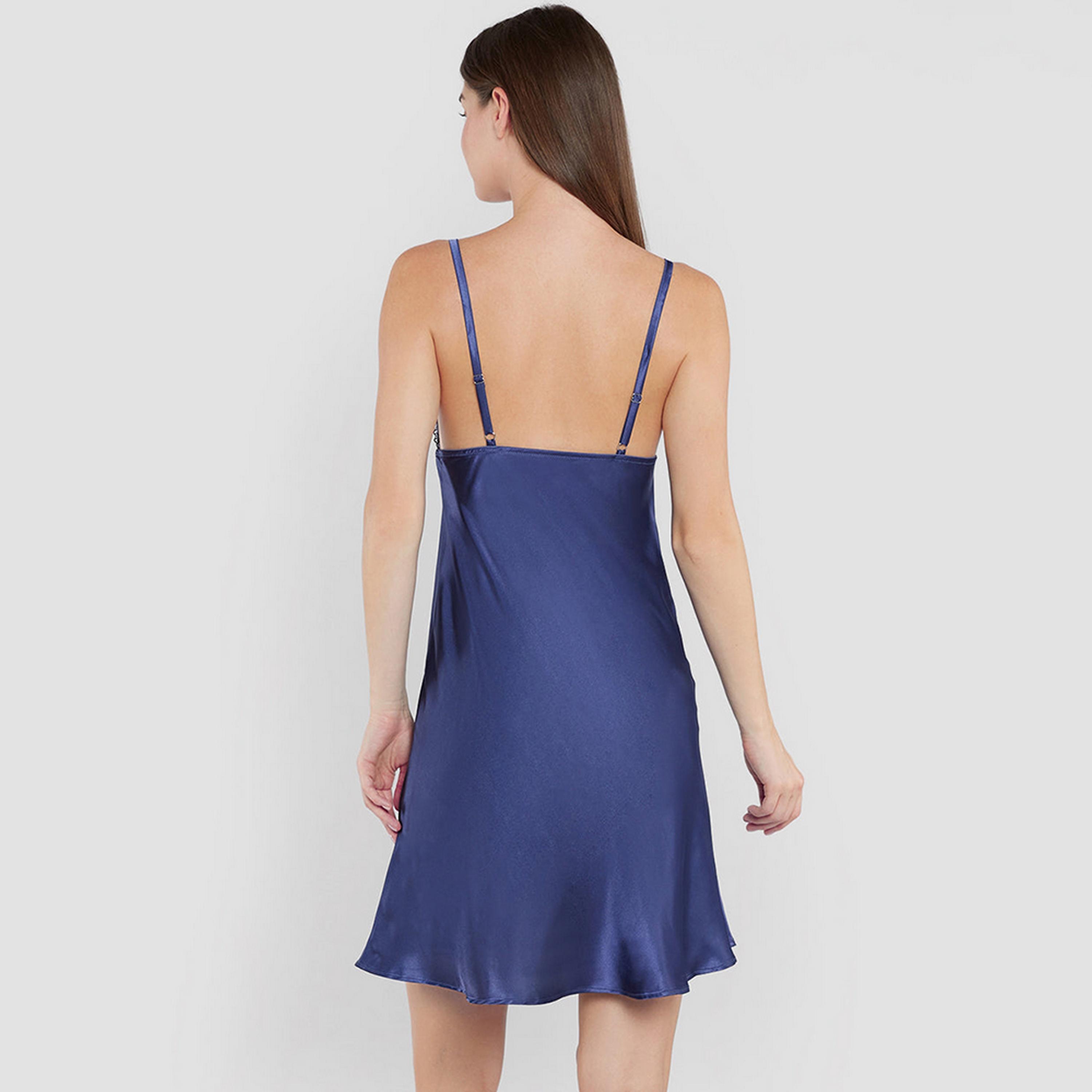 فستان نوم نسائي دانتيل بحمالات رفيعة بدون أكمام من لا سنزا-women-clothing-nightwear-nighties-image-4
