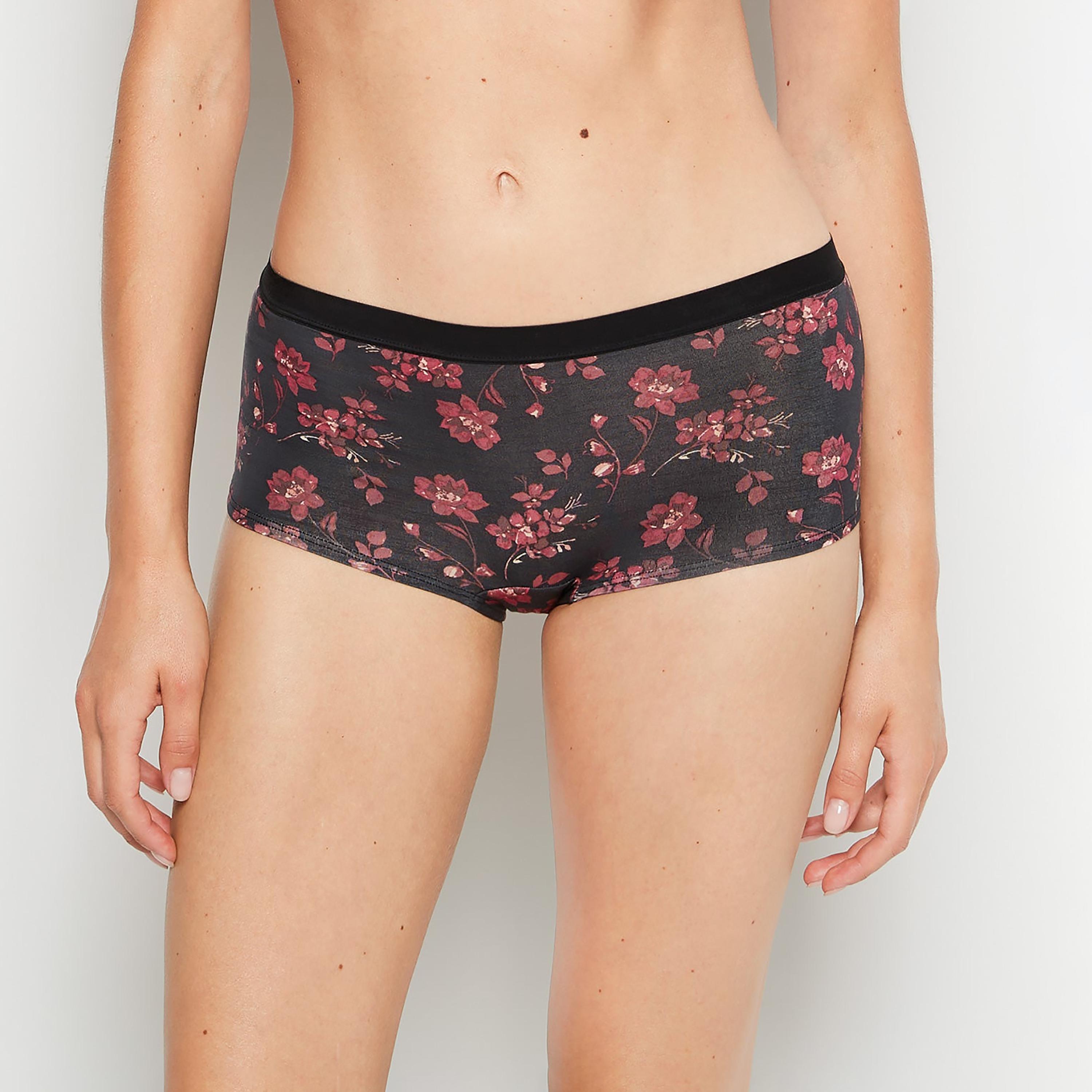 La Senza Trendy Ultrasoft Black Floral Full Coverage Women's Boyshort Panties-women-clothing-lingerie-panties-image-1