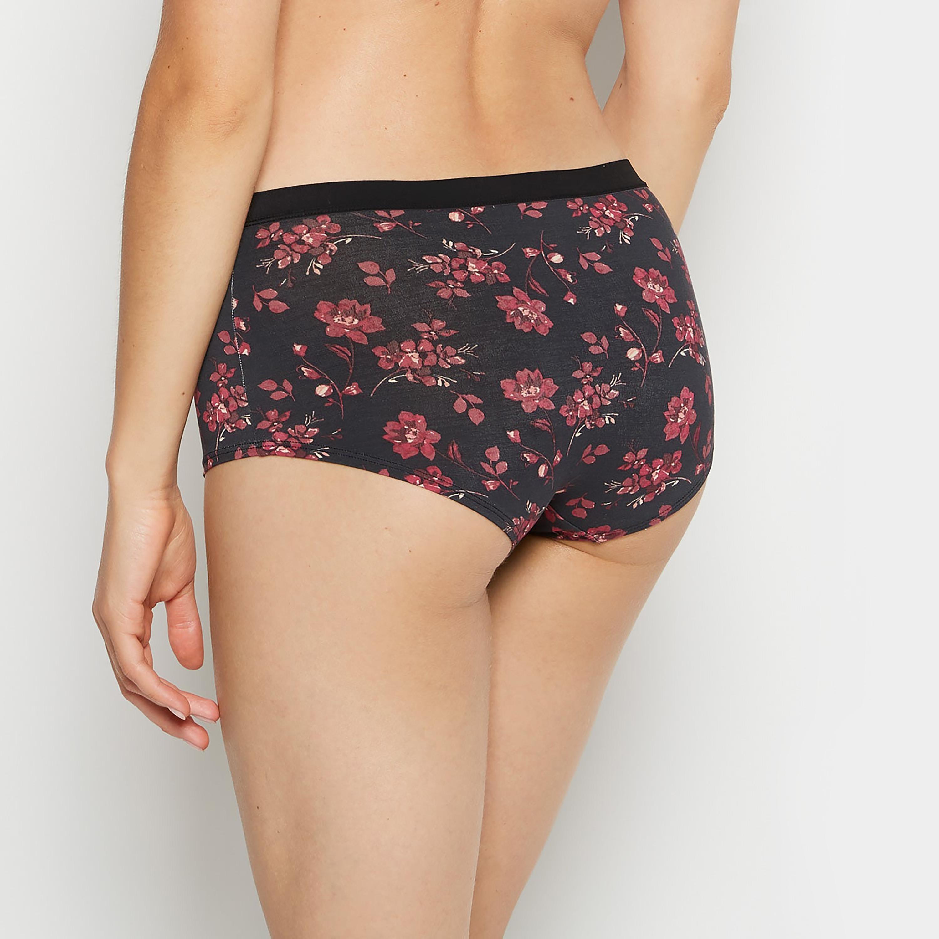 ملابس داخلية نسائية بوي شورت تغطية كاملة بزهور سوداء ألترا سوفت تريندي من لا سينزا-women-clothing-lingerie-panties-image-3
