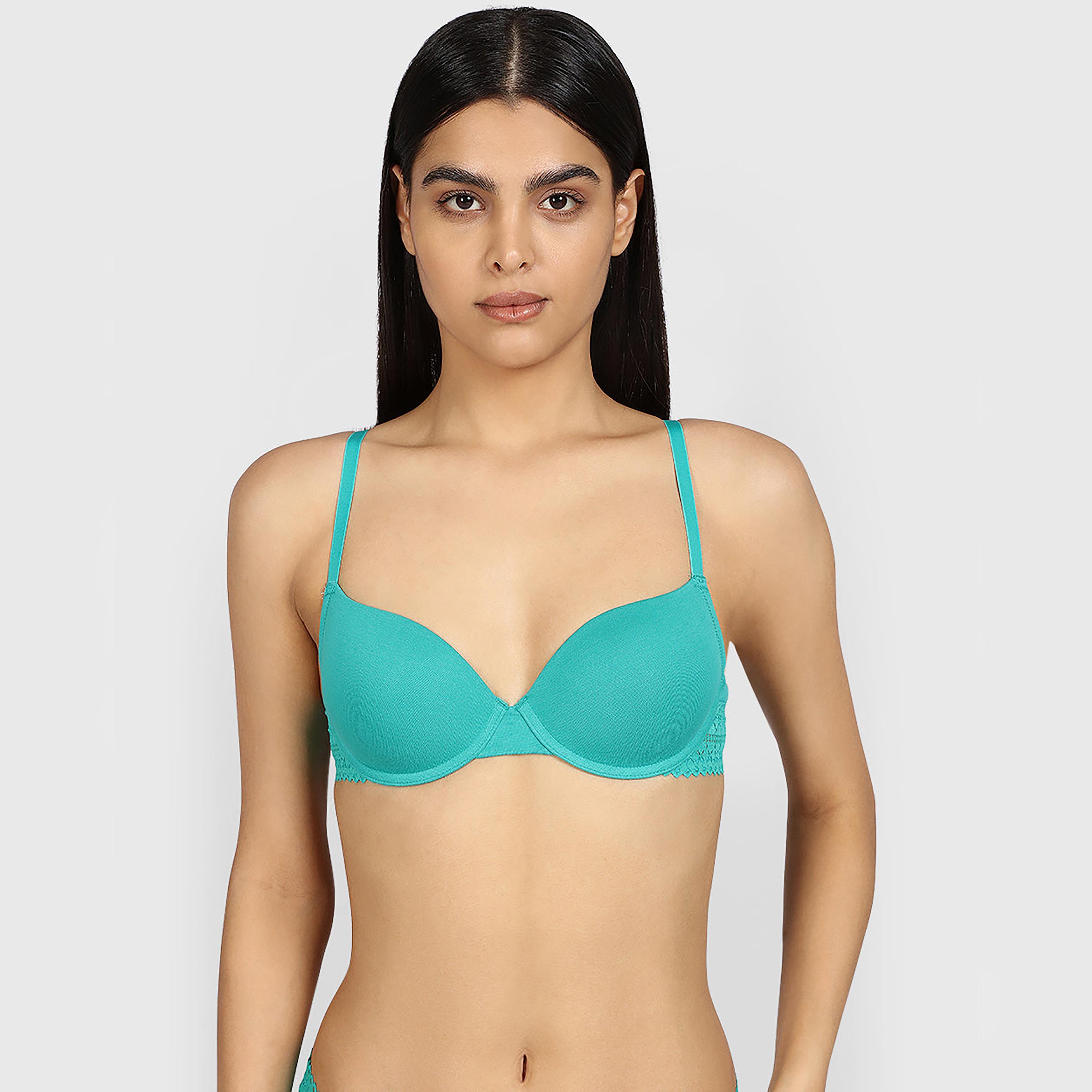 La Senza Remix Green Cotton Wired Medium Support Padded Women's Demi Bra-women-clothing-lingerie-bras-image-1