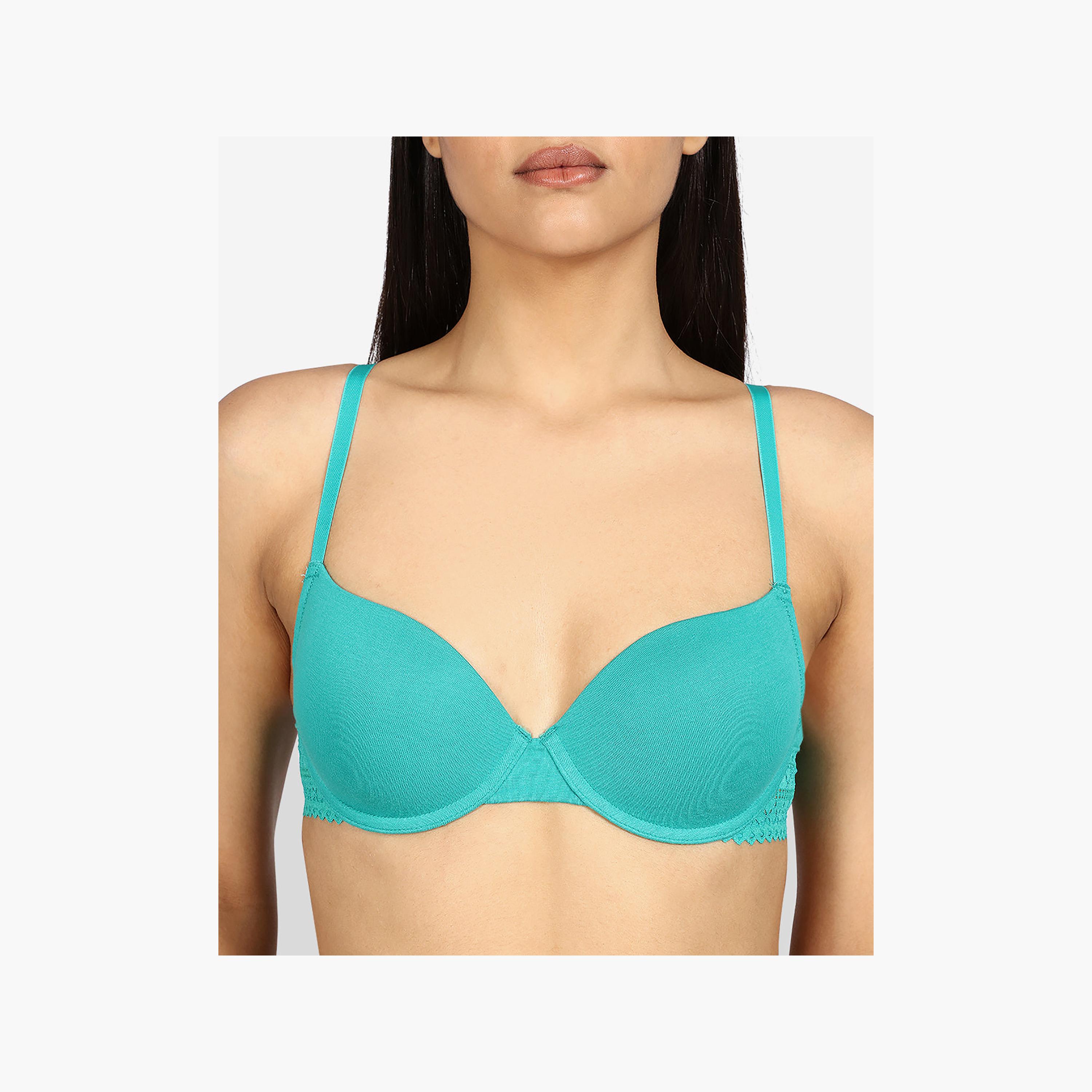 La Senza Remix Green Cotton Wired Medium Support Padded Women's Demi Bra-women-clothing-lingerie-bras-image-2