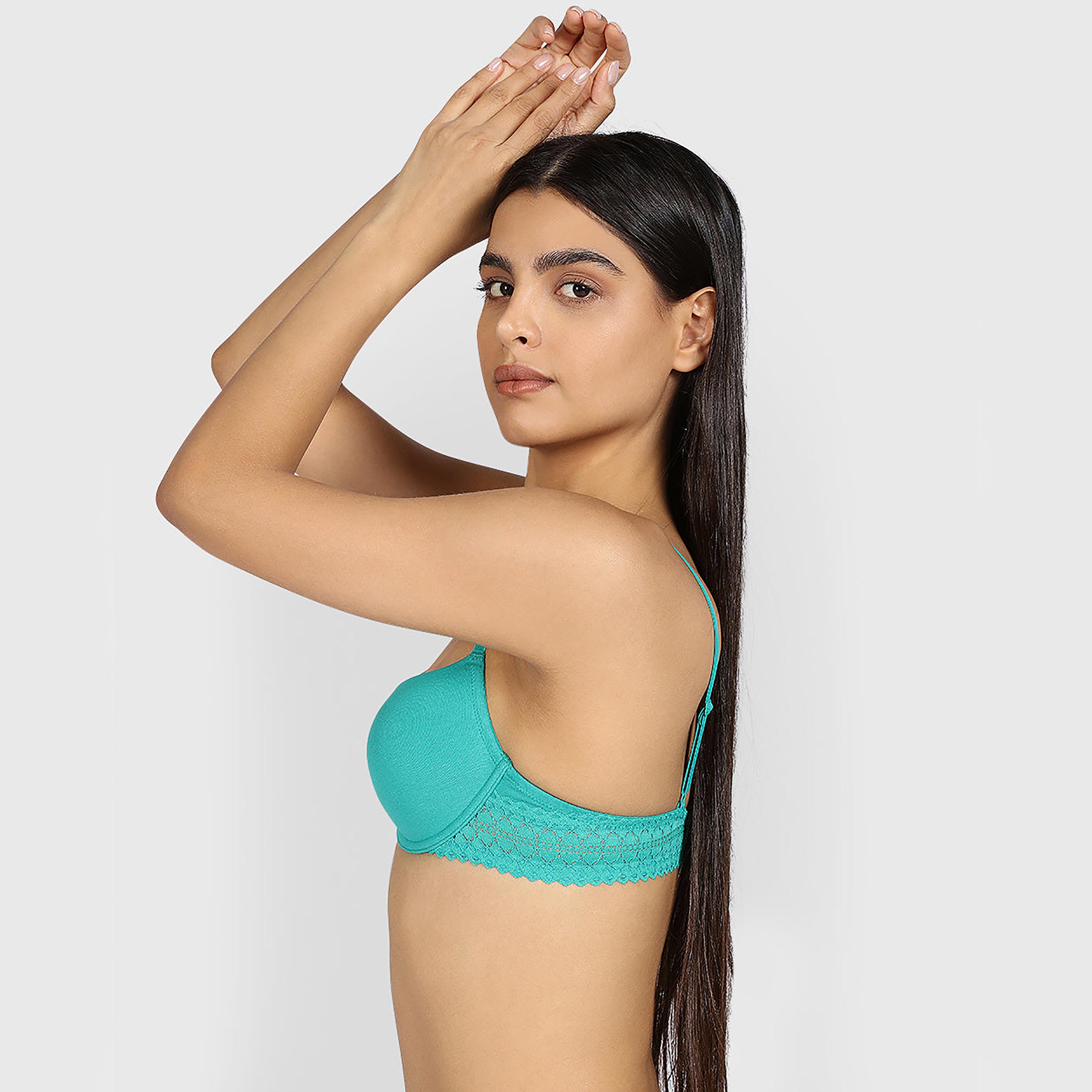La Senza Remix Green Cotton Wired Medium Support Padded Women's Demi Bra-women-clothing-lingerie-bras-image-3