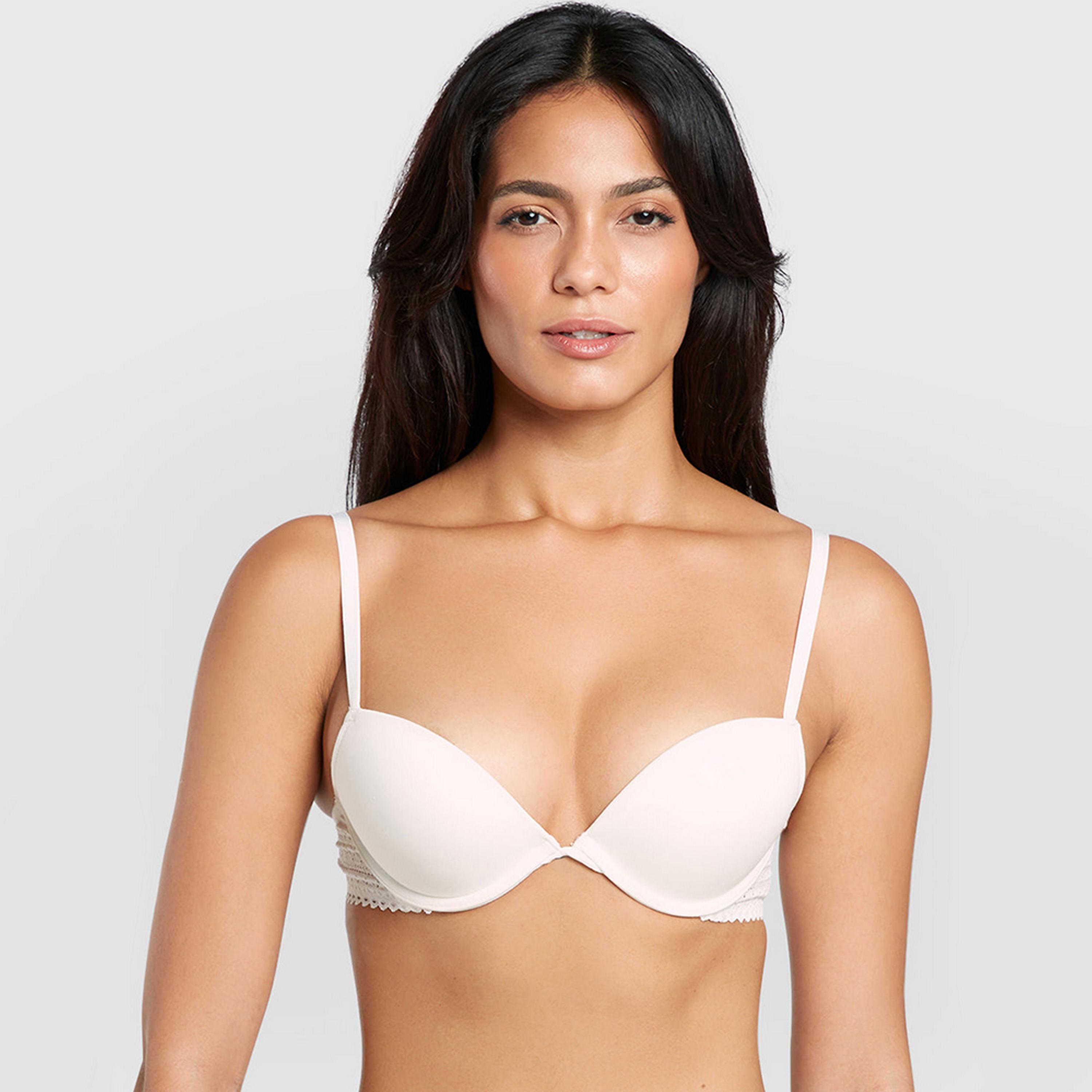 La Senza Remix White Cotton Wired Medium Support Padded Women's Plunge Bra-women-clothing-lingerie-bras-image-1