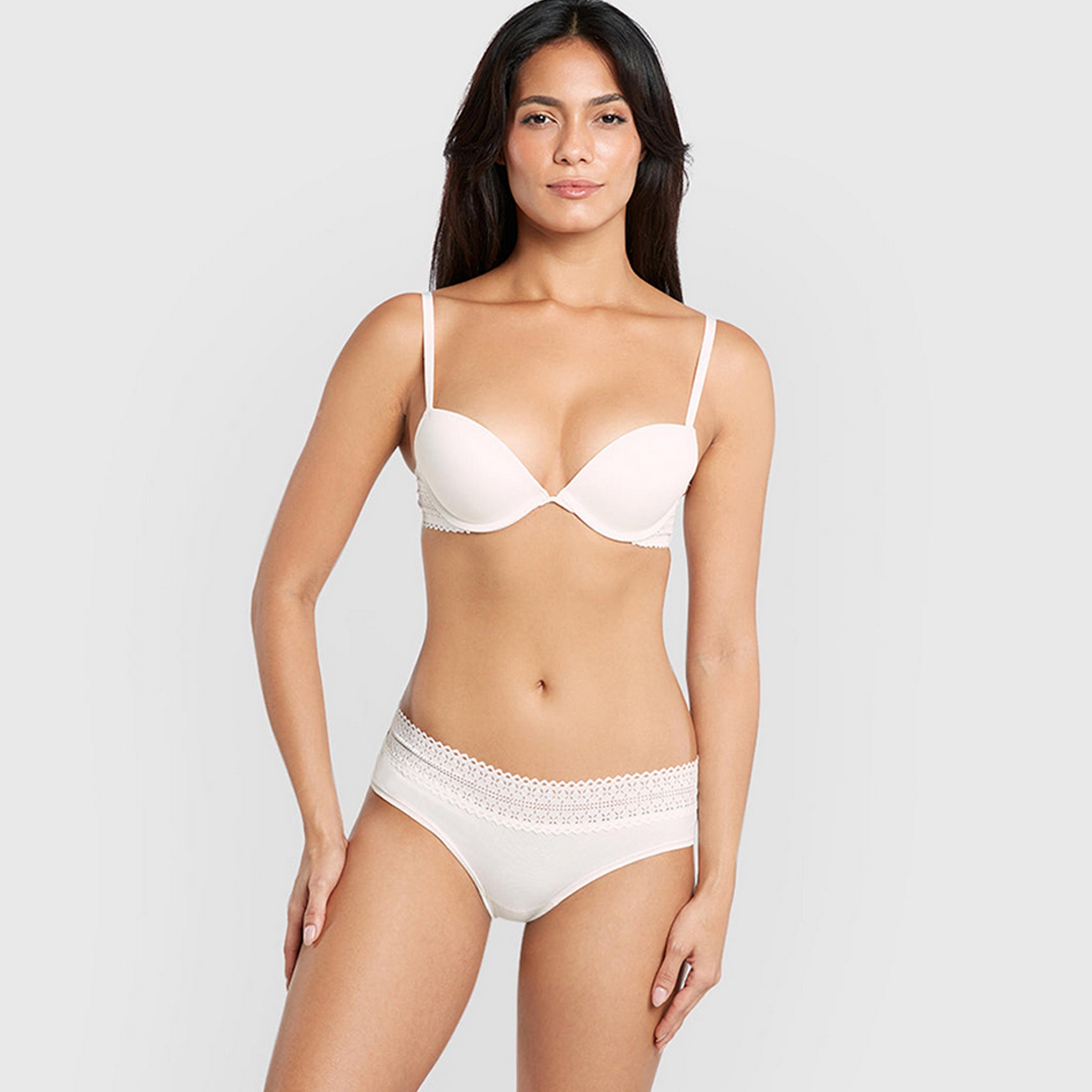 La Senza Remix White Cotton Wired Medium Support Padded Women's Plunge Bra-women-clothing-lingerie-bras-image-3