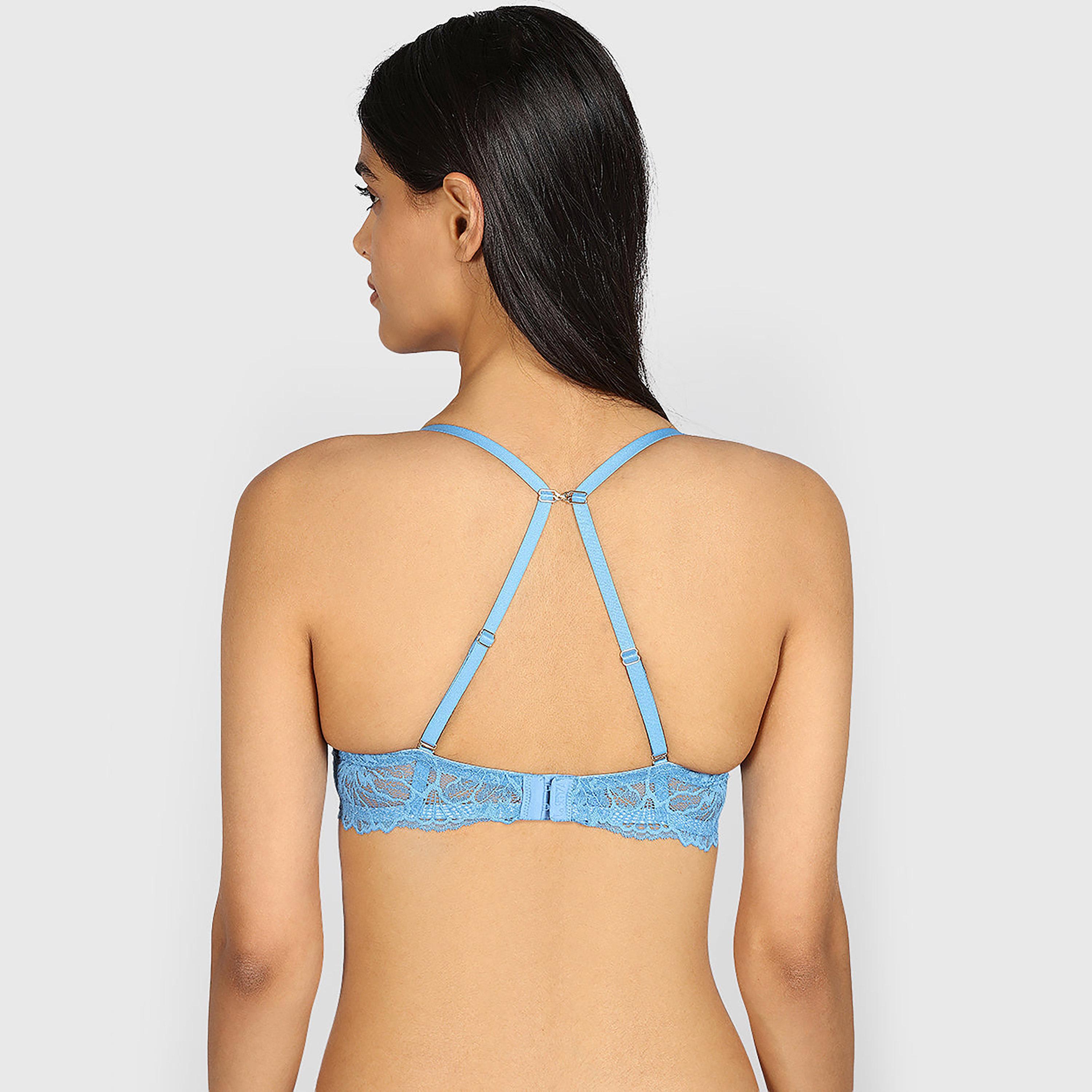 La Senza Blue Lace Wired Medium Support Padded Women's Push-Up Plunge Bra-women-clothing-lingerie-bras-image-3