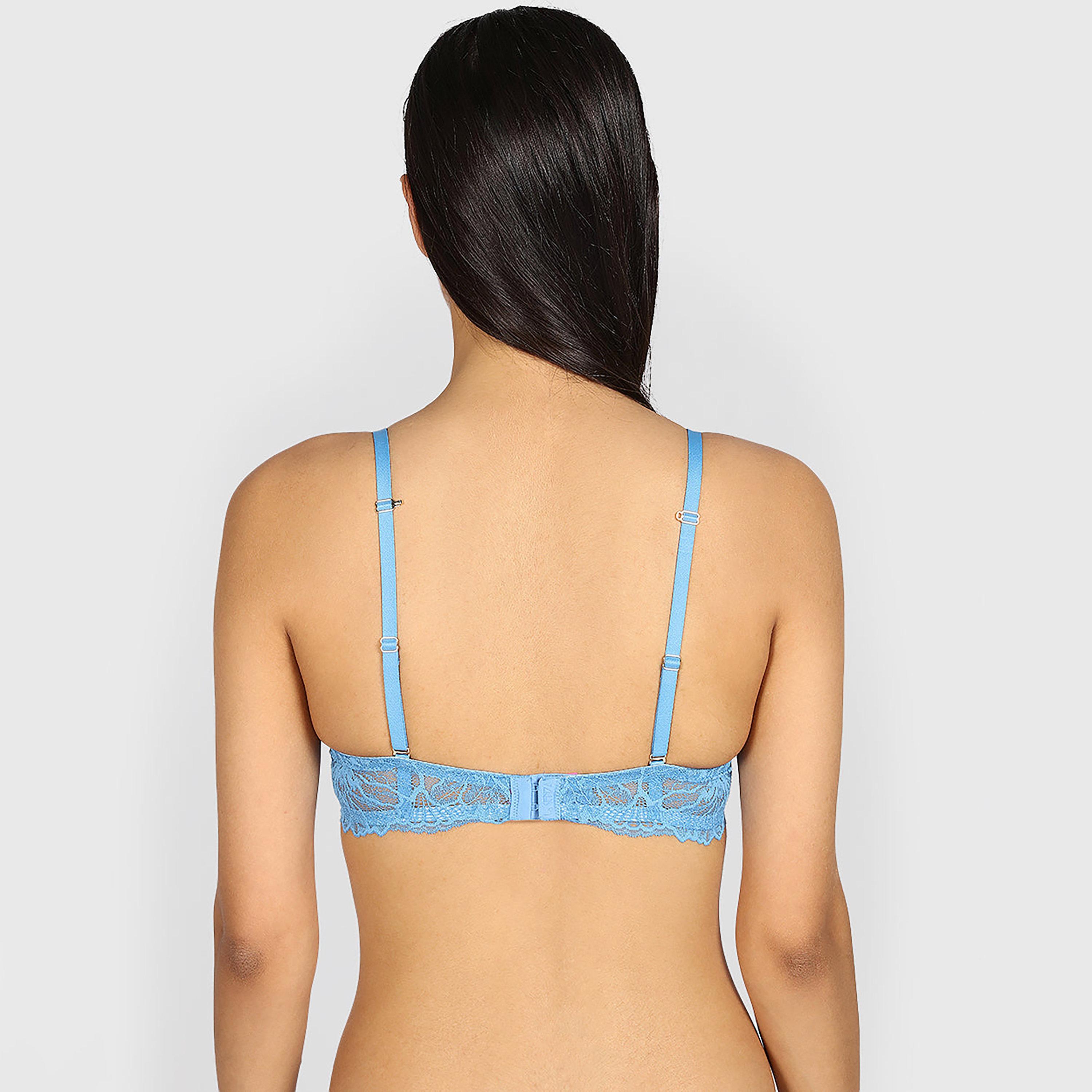 La Senza Blue Lace Wired Medium Support Padded Women's Push-Up Plunge Bra-women-clothing-lingerie-bras-image-4
