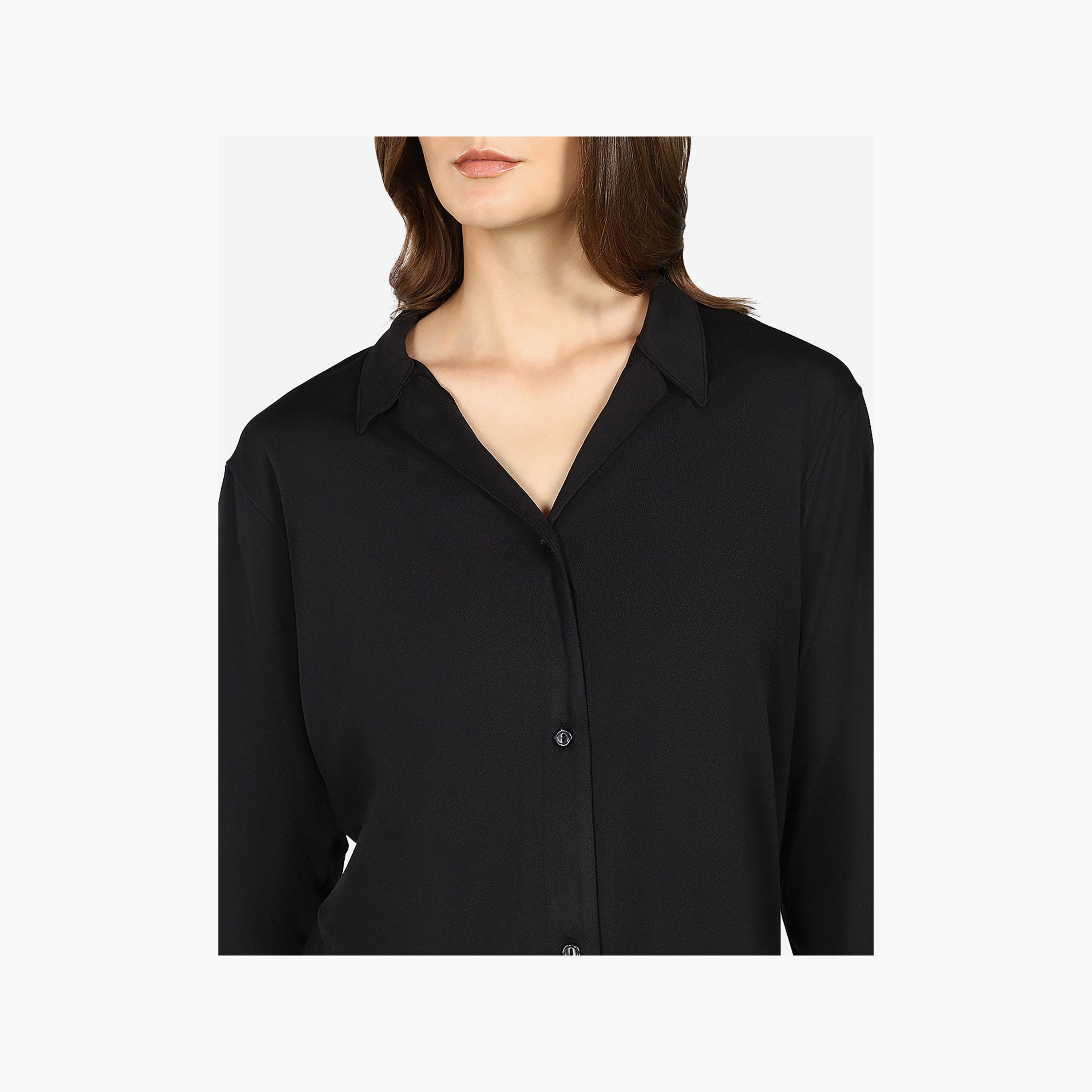 قميص نوم نسائي سادة بياقة وأكمام طويلة من لا سينزا-women-clothing-nightwear-pyjamas-tops-image-2