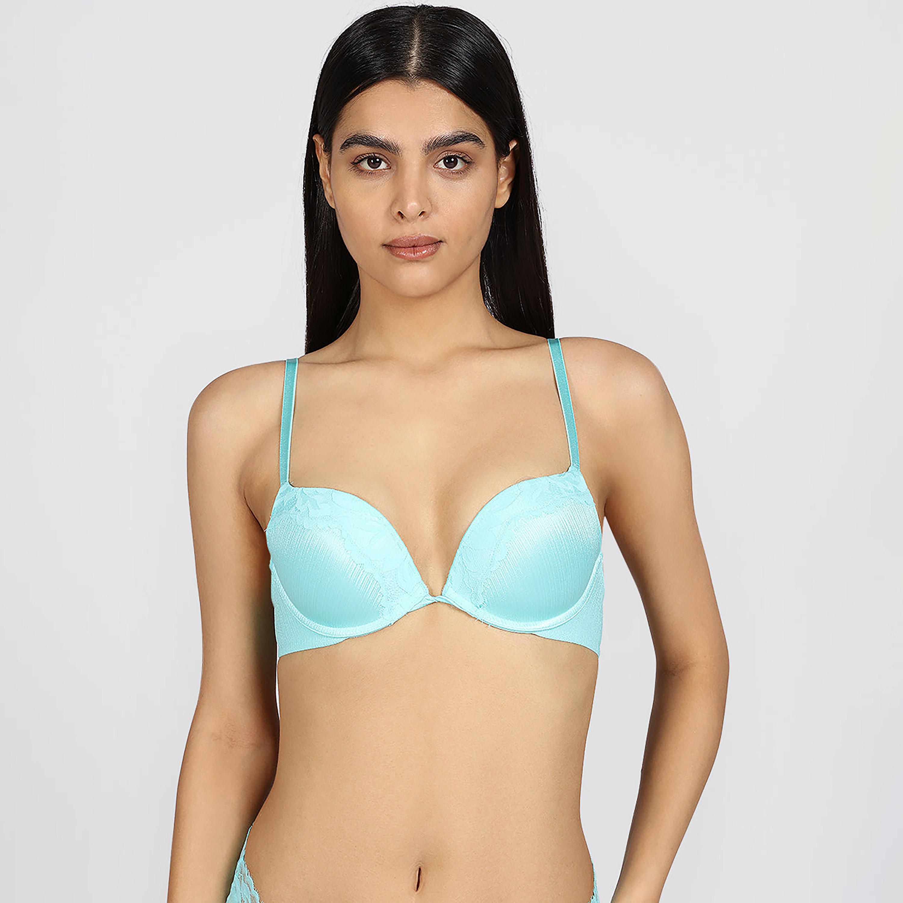 La Senza Beyond Sexy Blue Plain Wired Medium Support Padded Women's Push-Up Plunge Bra-women-clothing-lingerie-bras-image-1