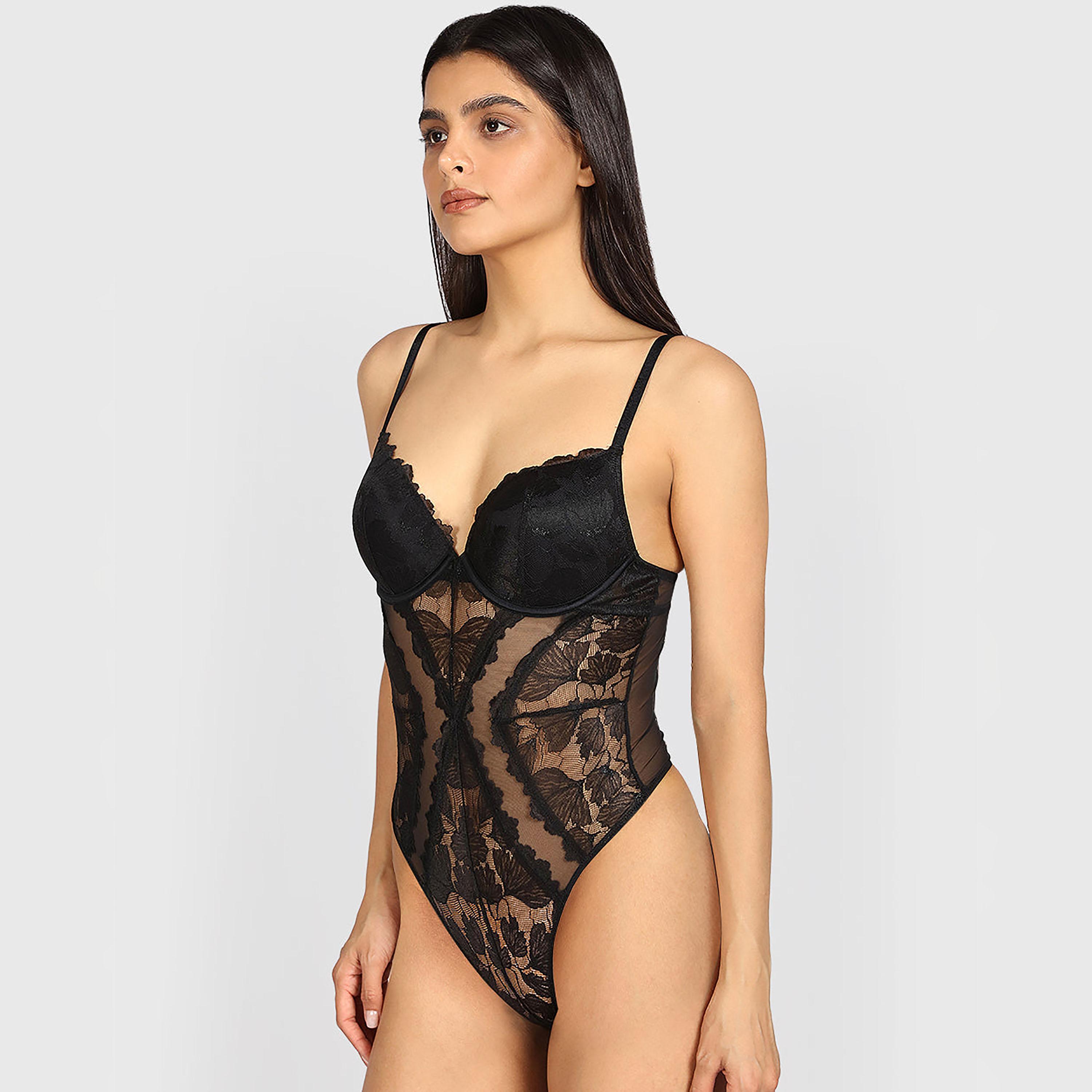 بدلة جسم نسائية مبطنة من الدانتيل برباط ودعم متوسط من لا سينزا-women-clothing-lingerie-babydollsandbodysuits-image-2
