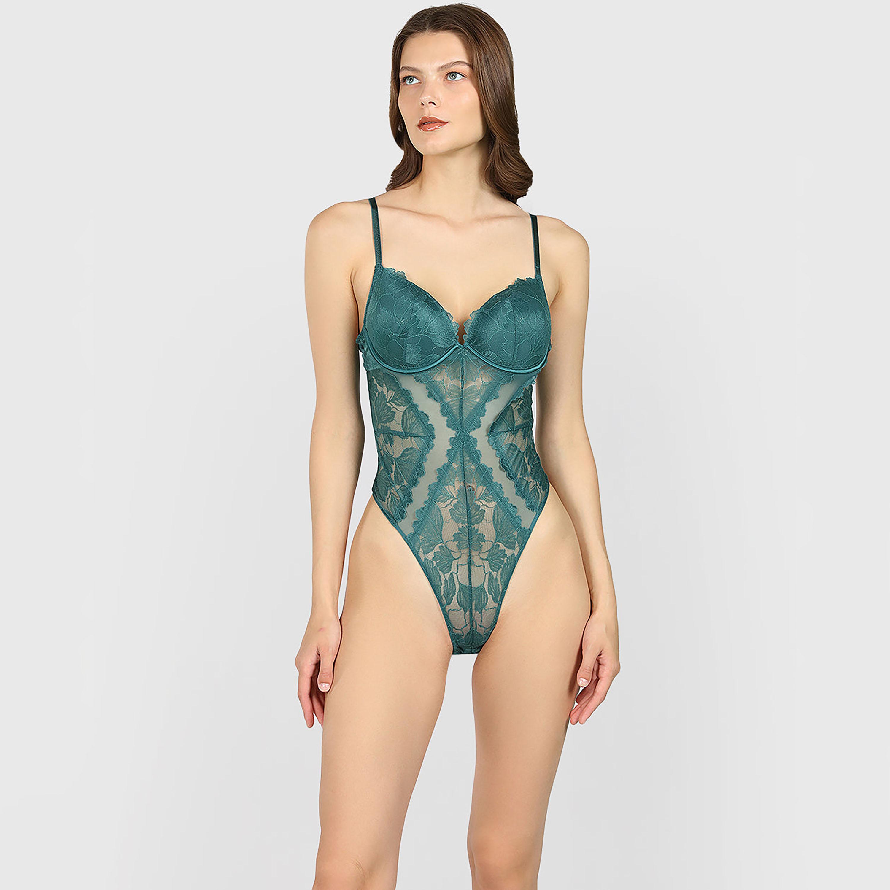 بدلة جسم نسائية مبطنة من الدانتيل برباط ودعم متوسط من لا سينزا-women-clothing-lingerie-babydollsandbodysuits-image-4