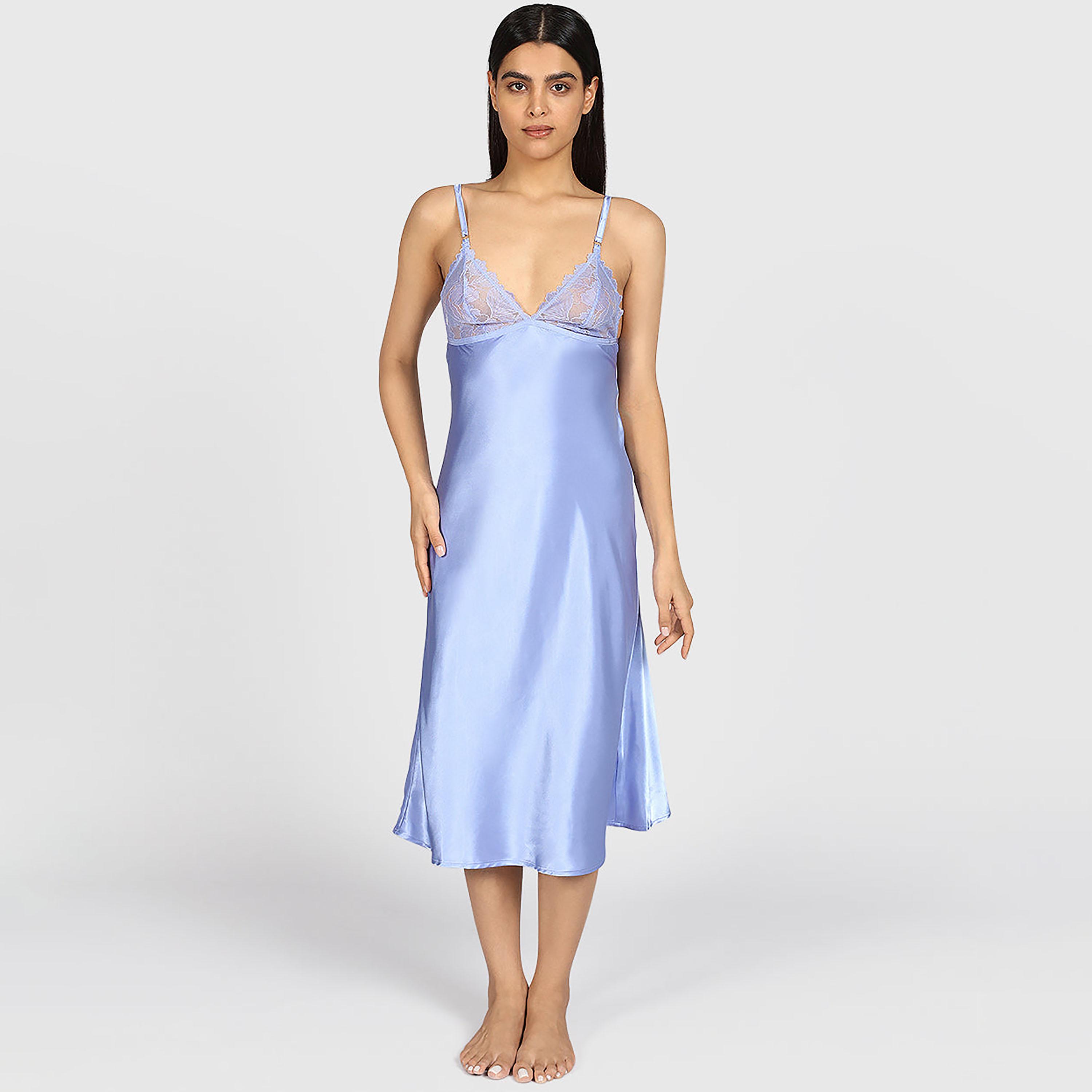 فستان نوم نسائي دانتيل بحمالات رفيعة بدون أكمام من لا سنزا-women-clothing-nightwear-nighties-image-1